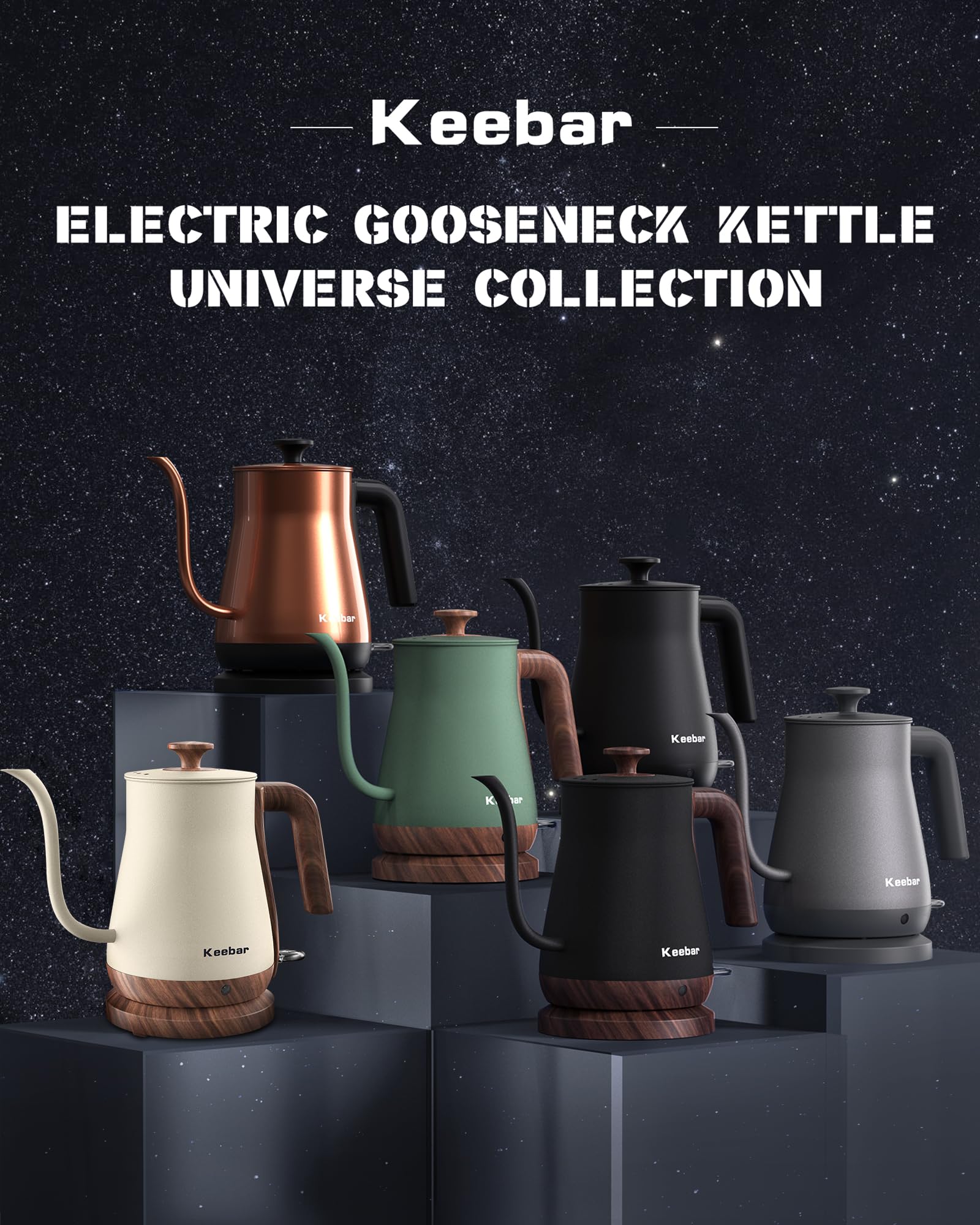 Keebar Gooseneck Electric Kettle Beige, 1000W Electric Tea Kettle Stainless Steel, Pour Over Kettle For Coffee, Wood-Like Grain