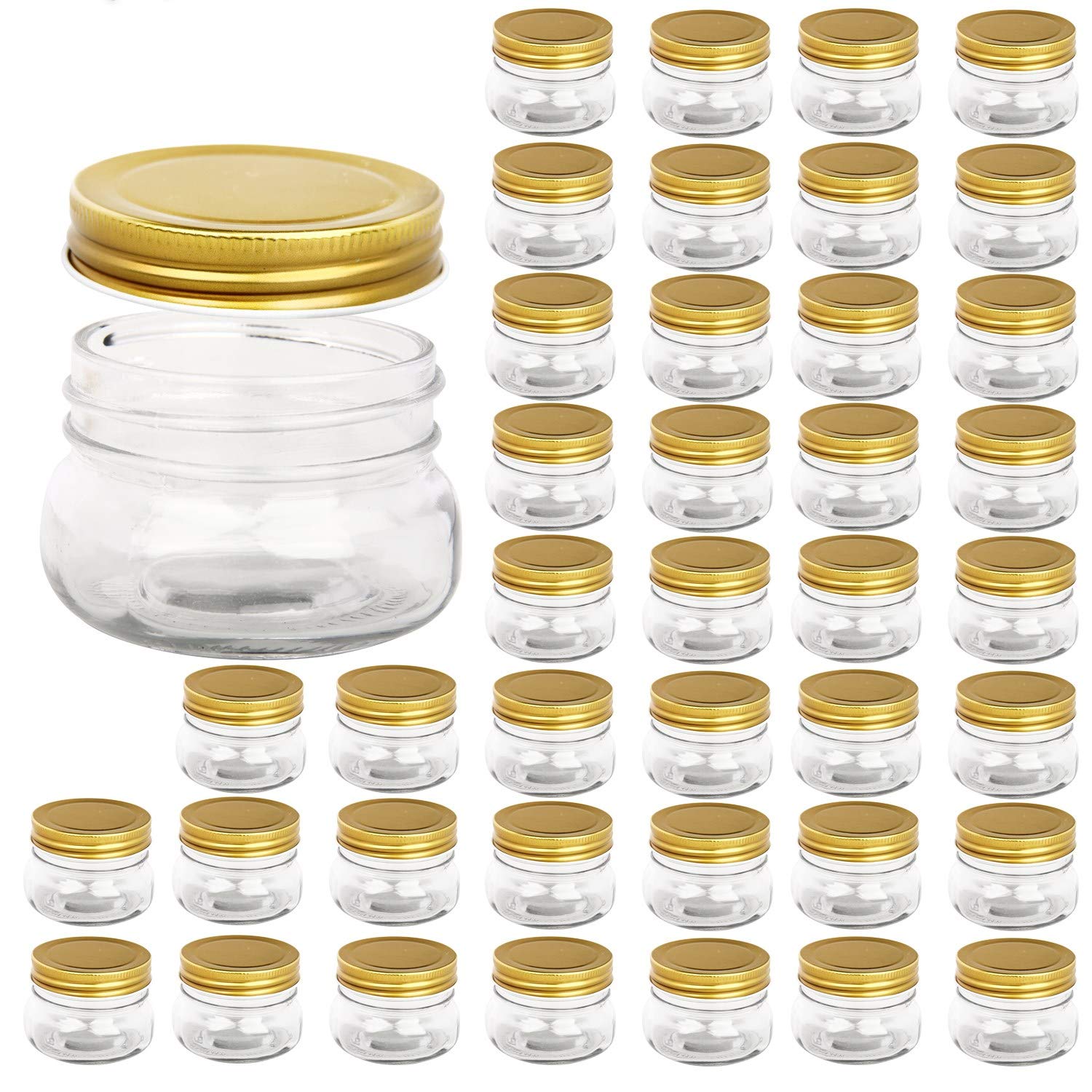 Encheng 5 Oz Wide Mouth Mason Jars,Clear Glass Jars With Lids(Golden),Small Spice Jars For Herb,Jelly,Jams,Wedding Favors,Shower