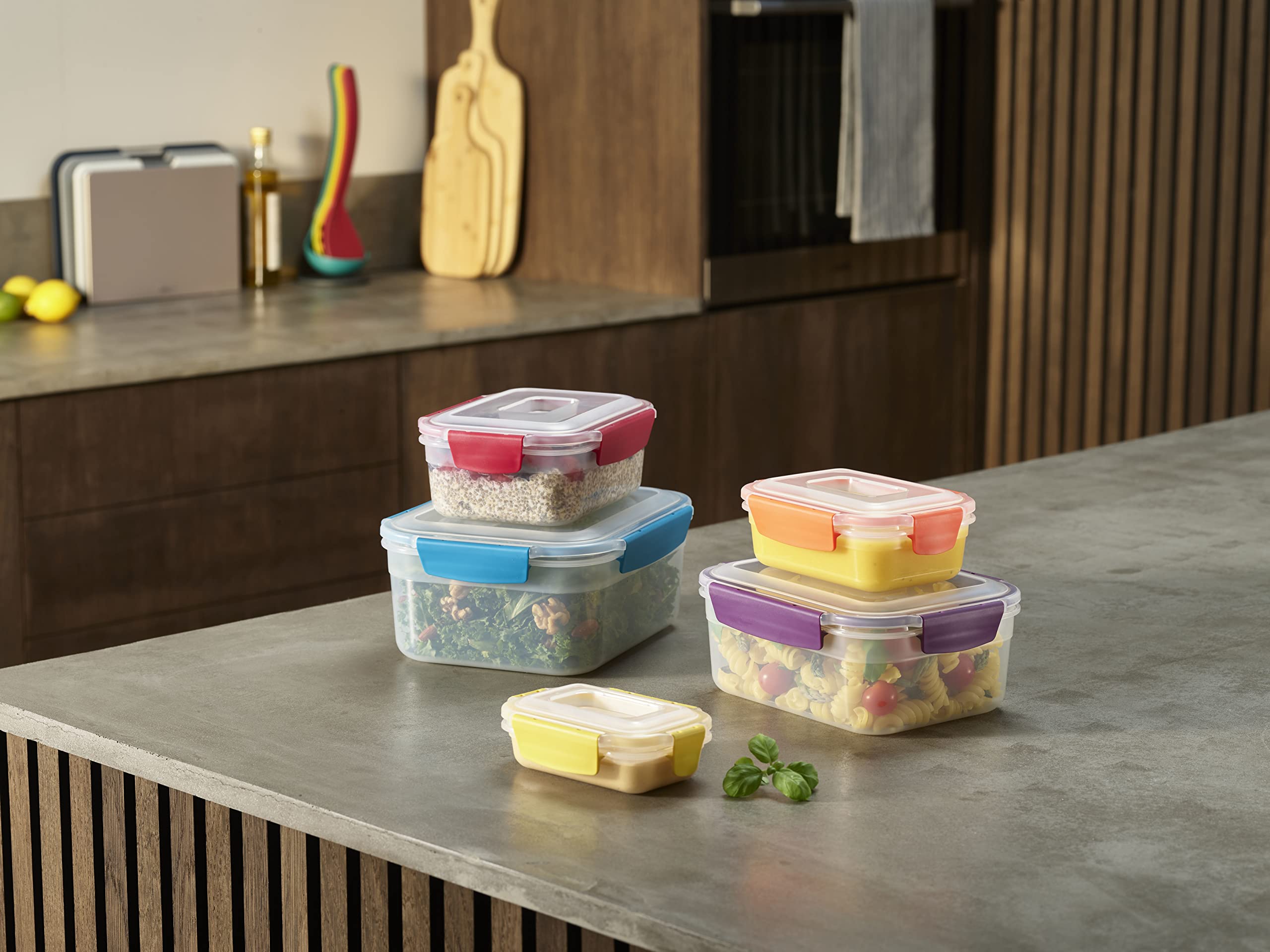 Joseph Joseph Nest Lock, 5 Piece Plastic Food Kitchen Storage Container Set With Lids, Leak Proof, Airtight, Space Saving, Bpa F