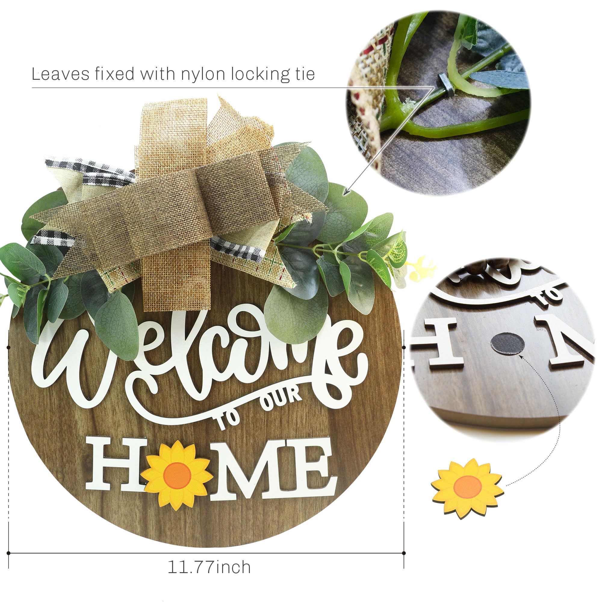 Condorpasea interchangeable 3D Welcome Sign for Front Door |Home/Farmhouse Porch D  cor Wooden Hanging Sign with Artificial Leav