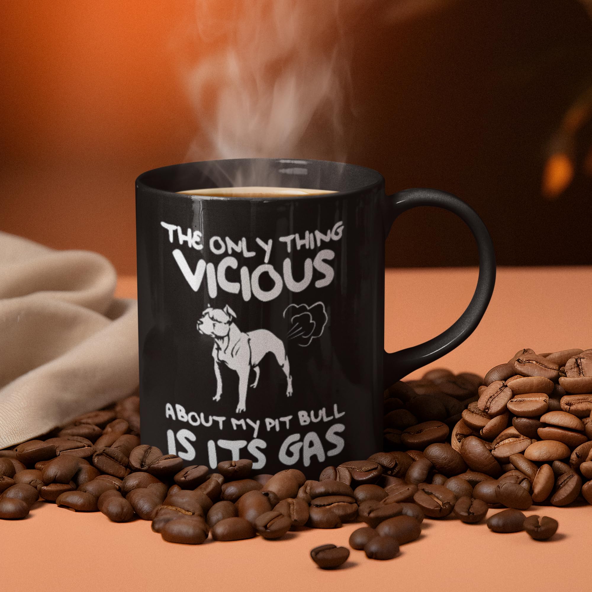 DogsMakeMeHappy - The Only Thing Vicious About My Pit Bull Is Its Gas Coffee Mug - Ceramic Hot Cocoa Coffee Mug - Best Gift Idea
