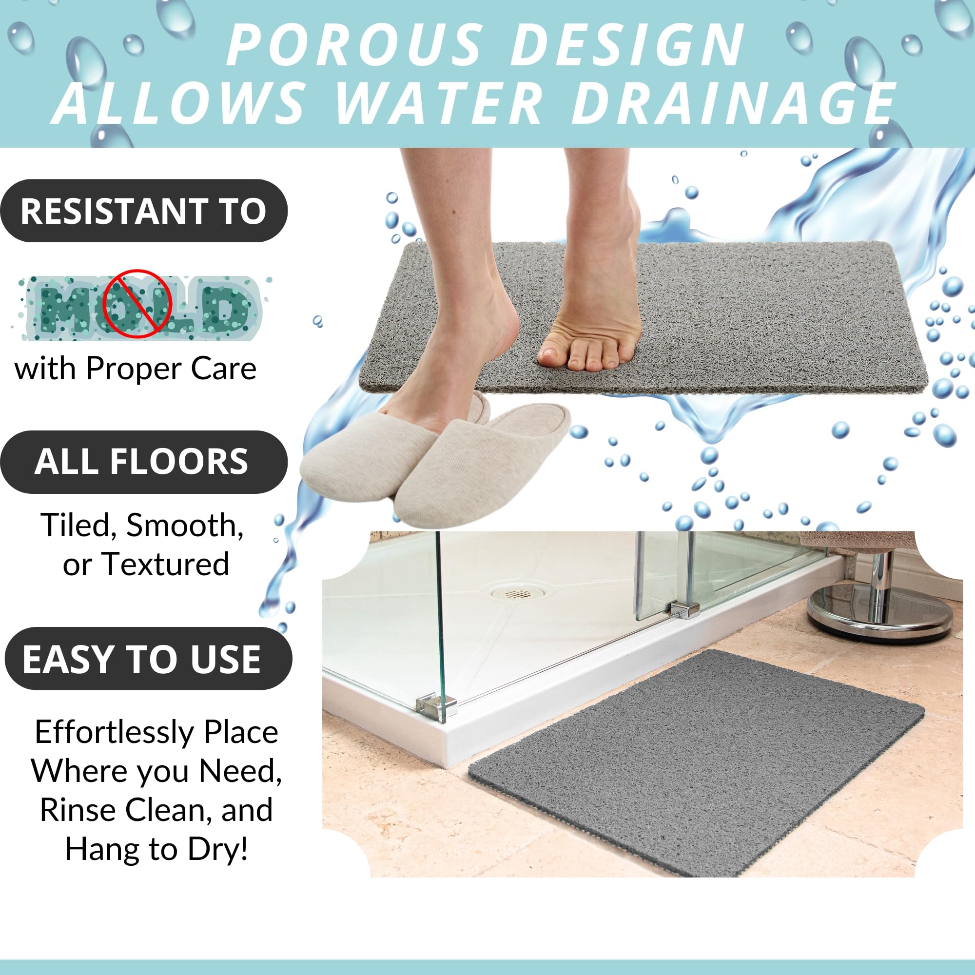 Soft Shower Mat Non Slip - Bathtub Mat Non Slip - 24X16 Bath Mat For Smooth Or Textured Tub And Shower Floors - Comfortable Anti