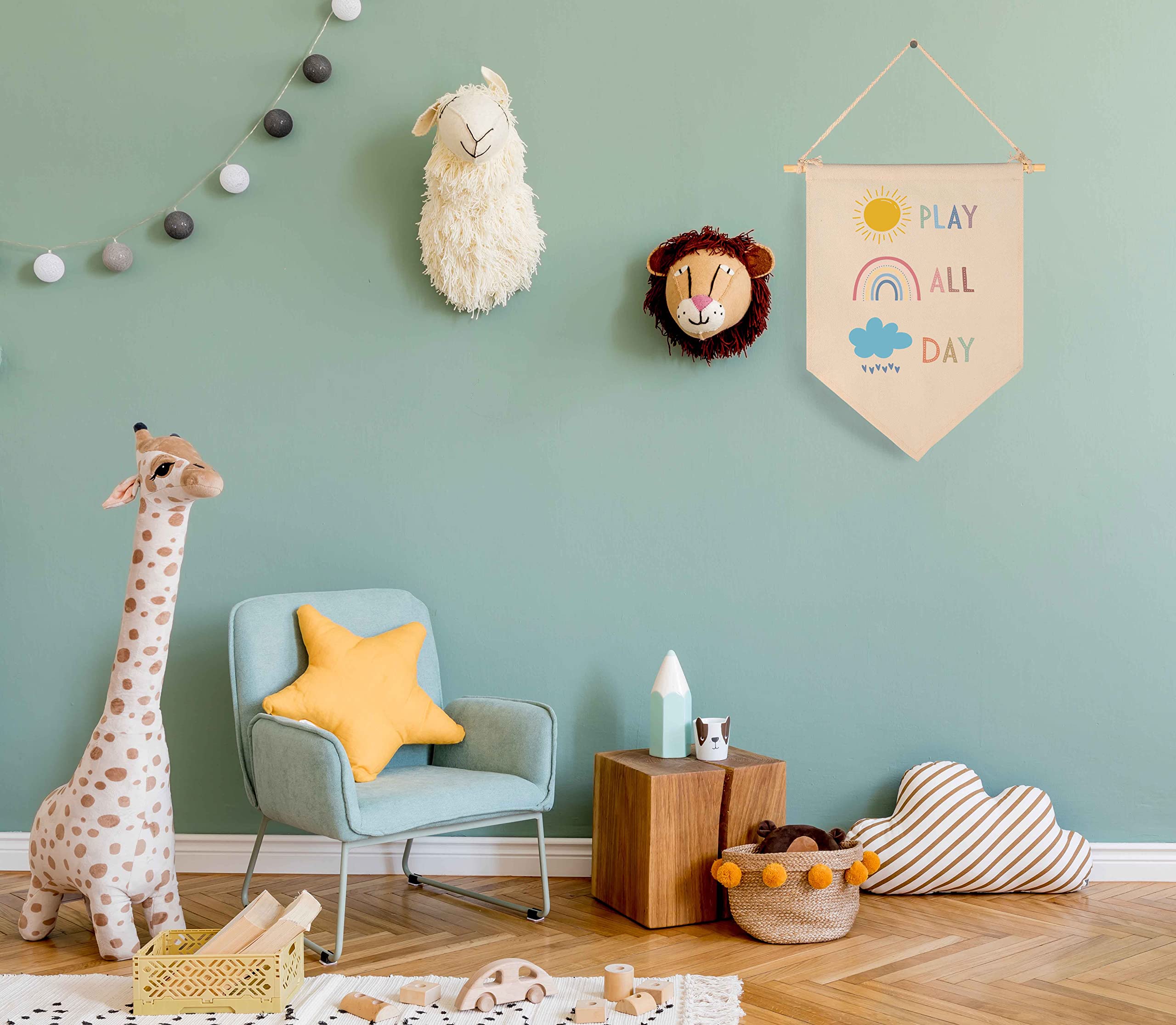 Play Decor Art-Playroom Sign-Playroom Decorcanvas-Hanging Flag Banner Wall Sign Decor Gift for Baby Kids Girl Boy Nursery Teen Room Playroom Front Door