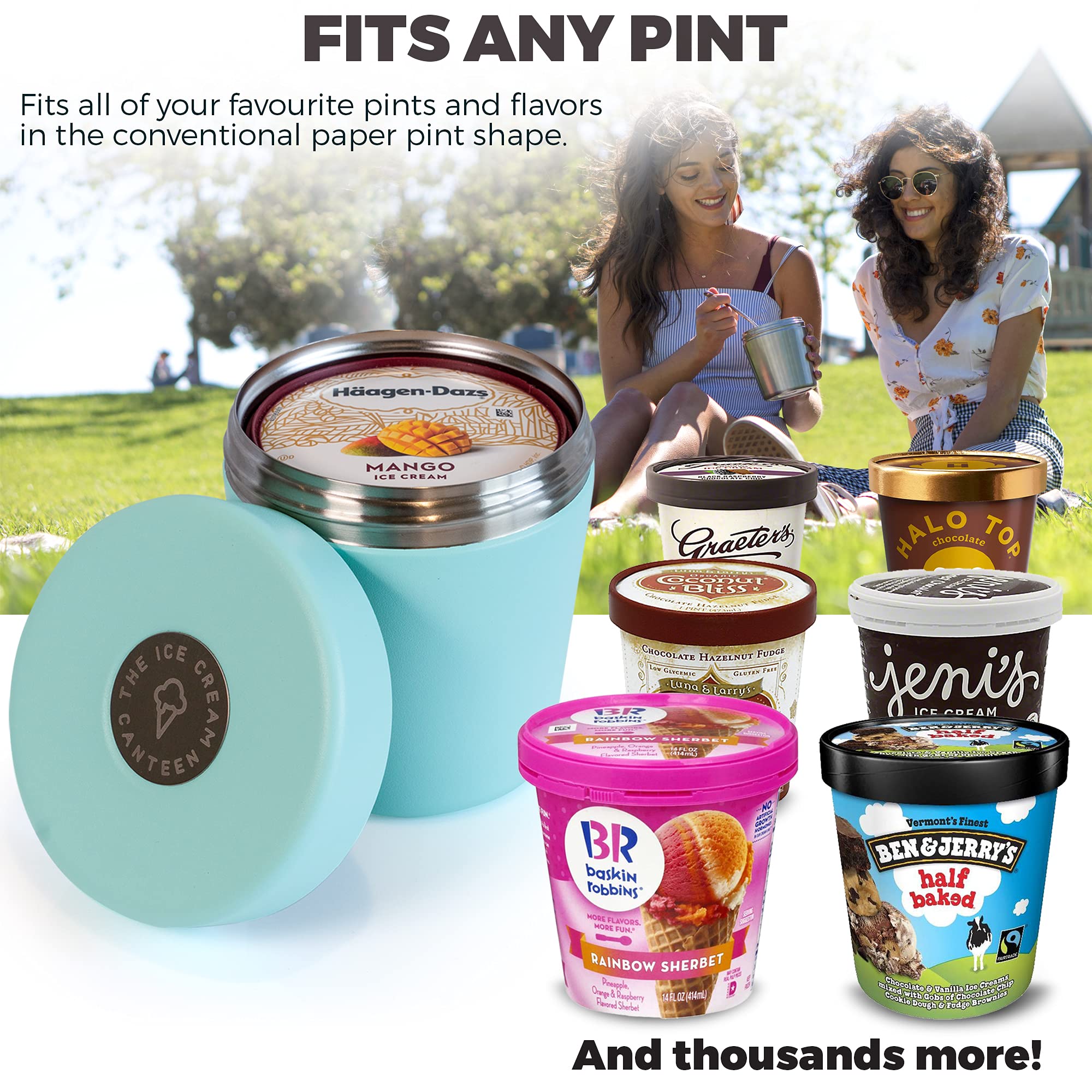 The Ice Cream Canteen Vacuum Insulated Ice Cream Pint Cooler - Stainless Steel, Mint Green, Keeps Ice Cream Frozen for Hours