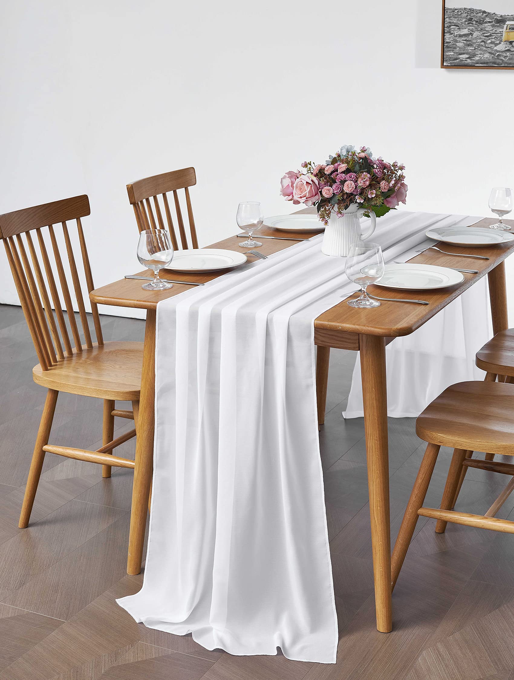2 Pack 10Ft White Chiffon Table Runner Sheer 29X120 Inch For Romantic Wedding Decor Bridal & Baby Shower Birthday Rustic Party D
