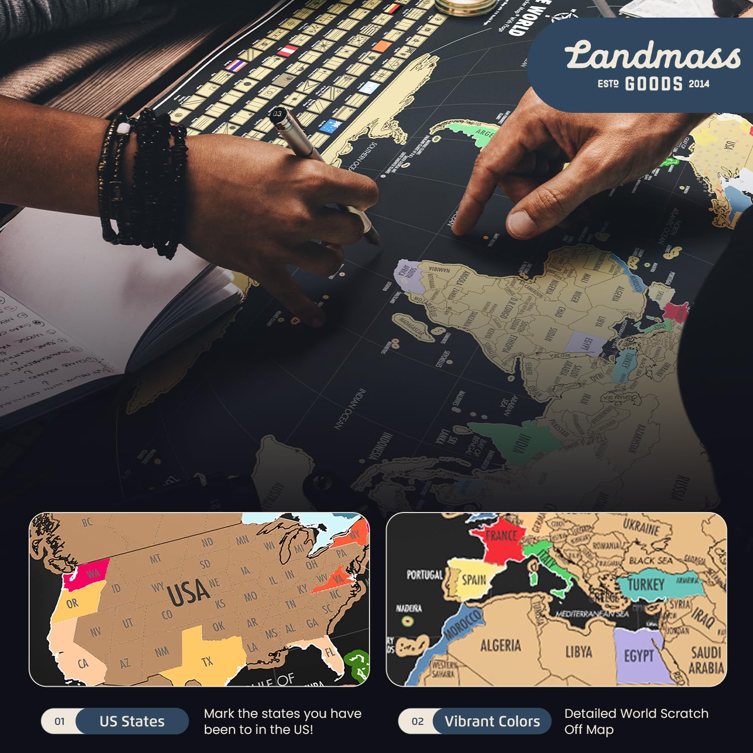 Landmass Scratch Off World Map, Deluxe Travel Tracker Map Poster With Flags, Detailed Cartography, Map Of The World, Gift Idea F