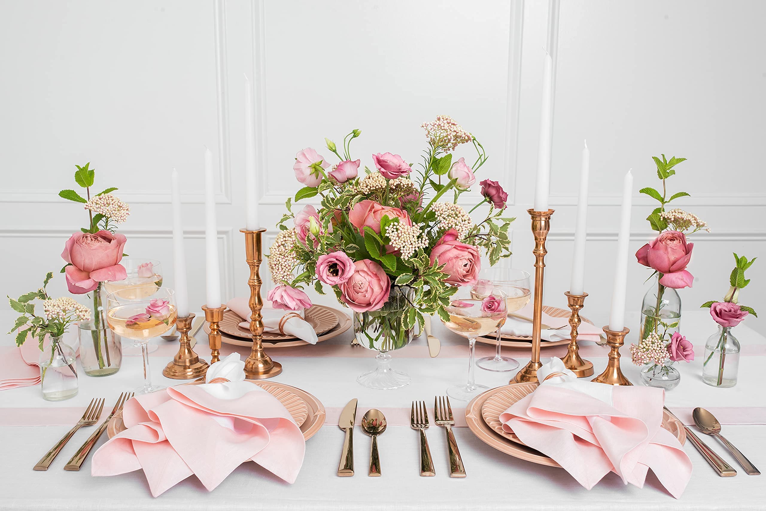 Solino Home Summer Linen Dinner Napkins 20 x 20 Inch - 100% Pure Linen Fabric Napkins Blush Pink and White - Set of 4 Napkins for Spring  Mother Day  Dining - Contempo  Handcrafted from European Flax