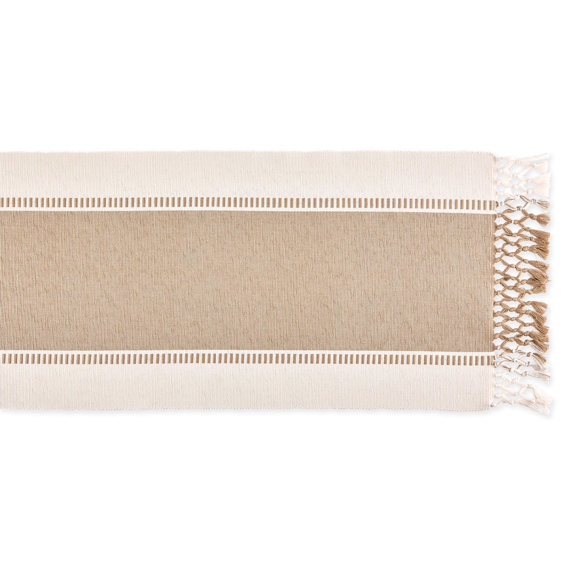 DII Dobby Stripe Woven Table Runner  13x108 (13x113.5  Fringe Included)  Stone