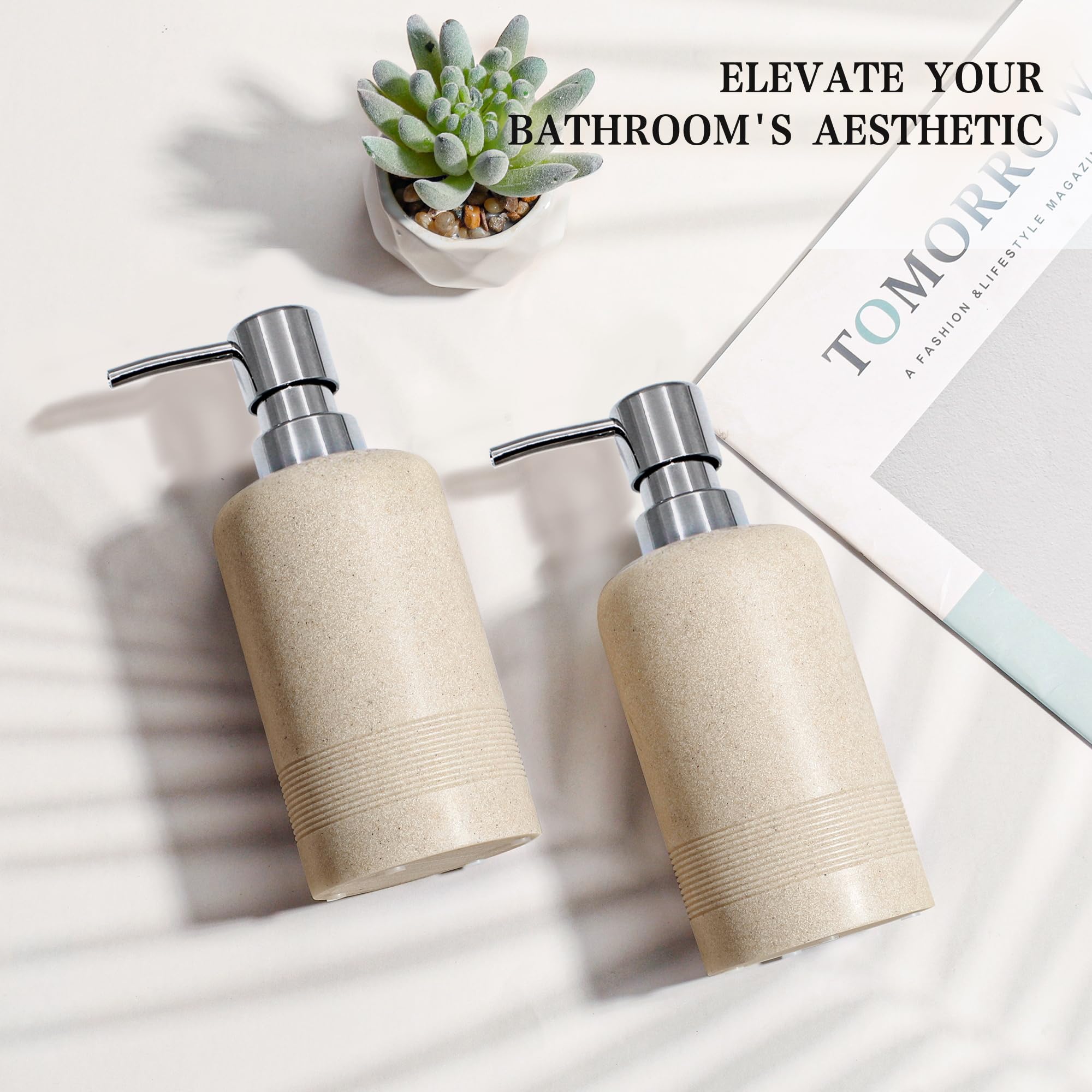 Ymxyjm Resin Soap Dispenser Sets, 2 Pcs Heavy Lotion Dispensers,10.8Oz Refillable Liquid Soap Dispensers With Rust-Proof Pump Fo