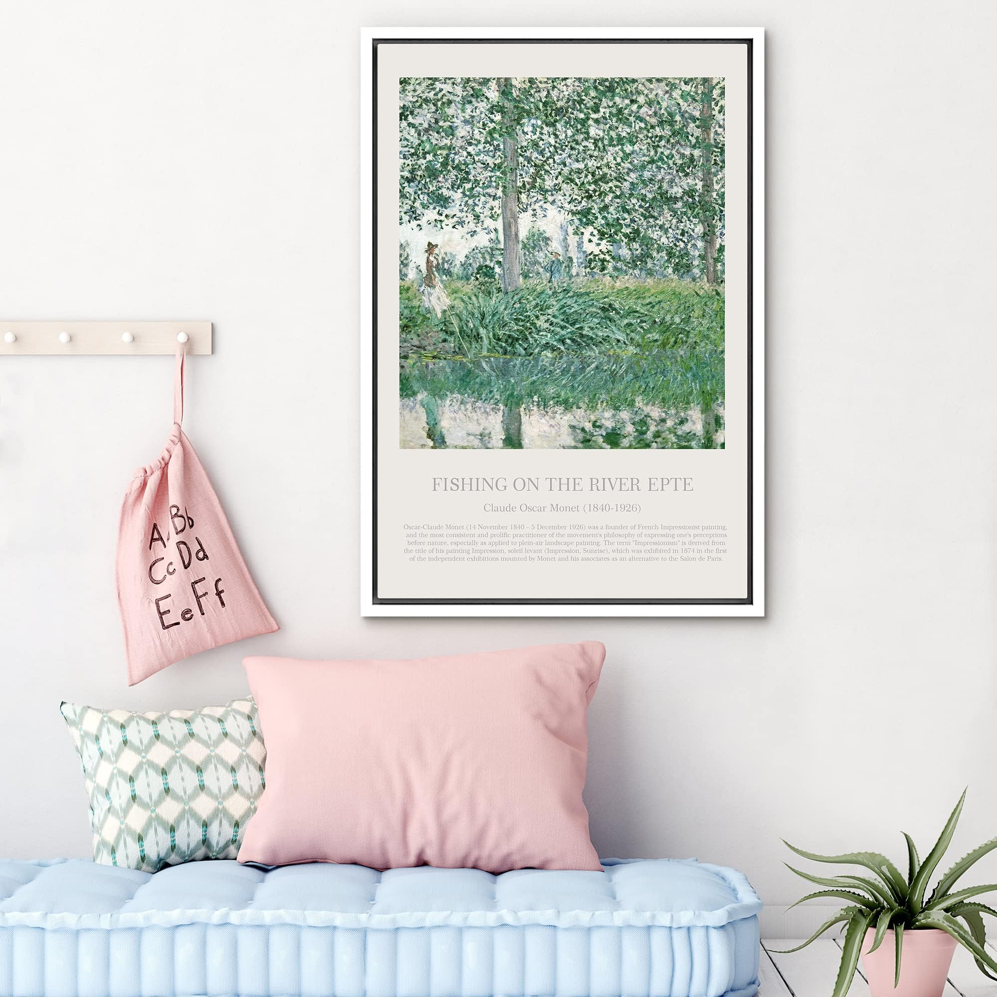 Idea4Wall Framed Canvas Print Wall Art Fishing On The River Epte Master Artist Claude Monet Nature Wilderness Oil Painting Impre