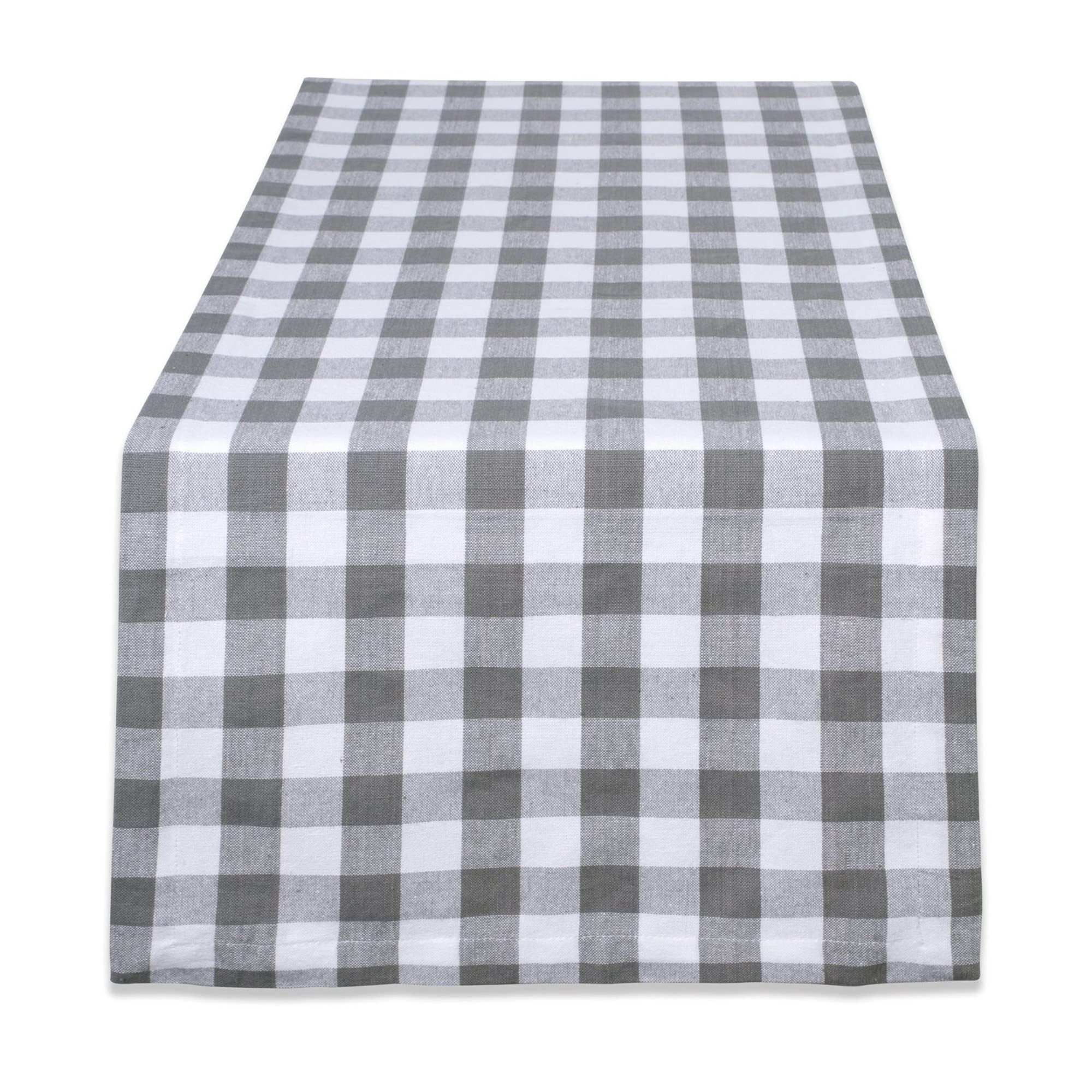 DII Checkered Tabletop Collection 100% Cotton, Machine Washable, Table Runner, 14x72, Gray