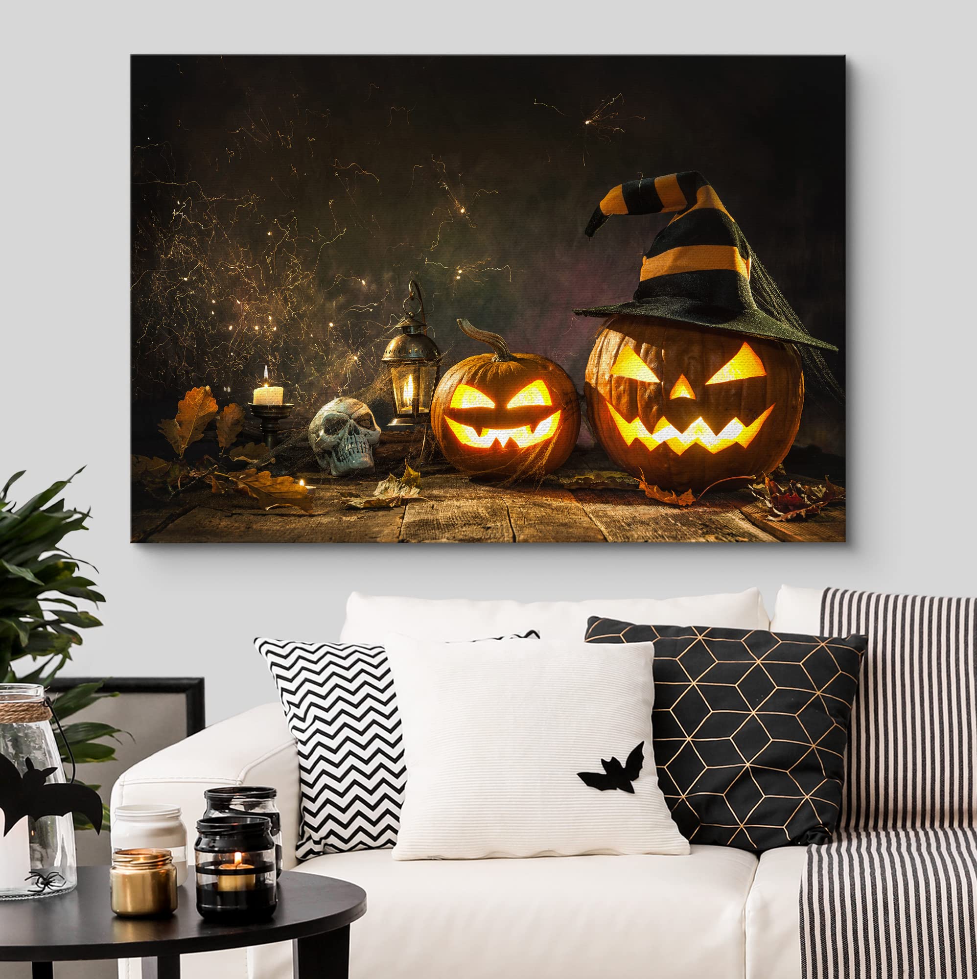 Wall26 Canvas Print Wall Art Creepy Witch Pumpkin Skull Celebration & Holiday Halloween Photography Modern Art Decorative For Li
