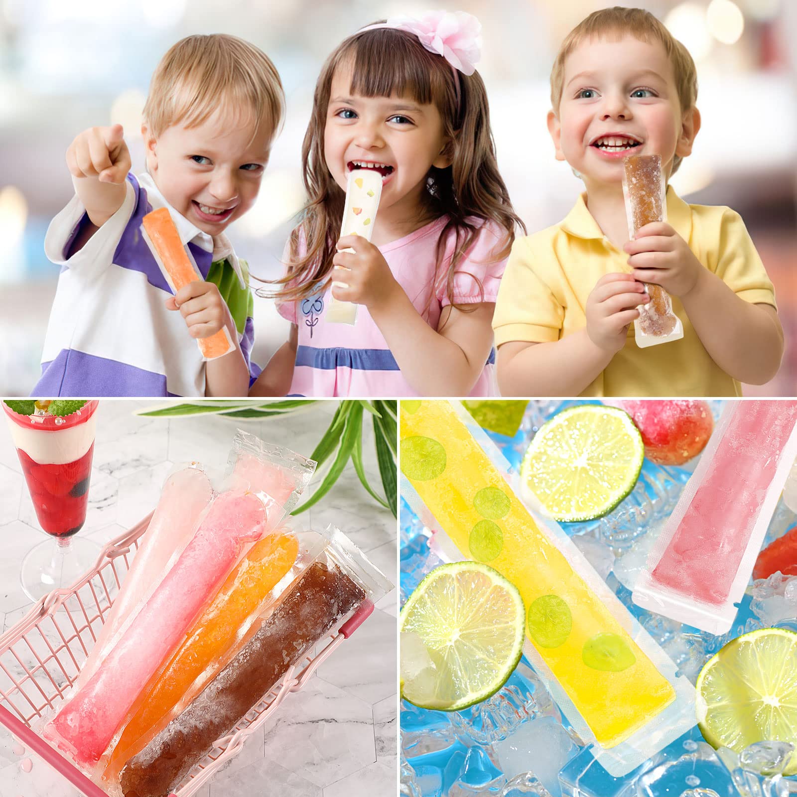 Febsnow 200 Disposable Ice Popsicle Bags Bpa Free Freezer Tubes With Zip Seals For Snacks,Yogurt Sticks,Juice & Fruit Smoothies,