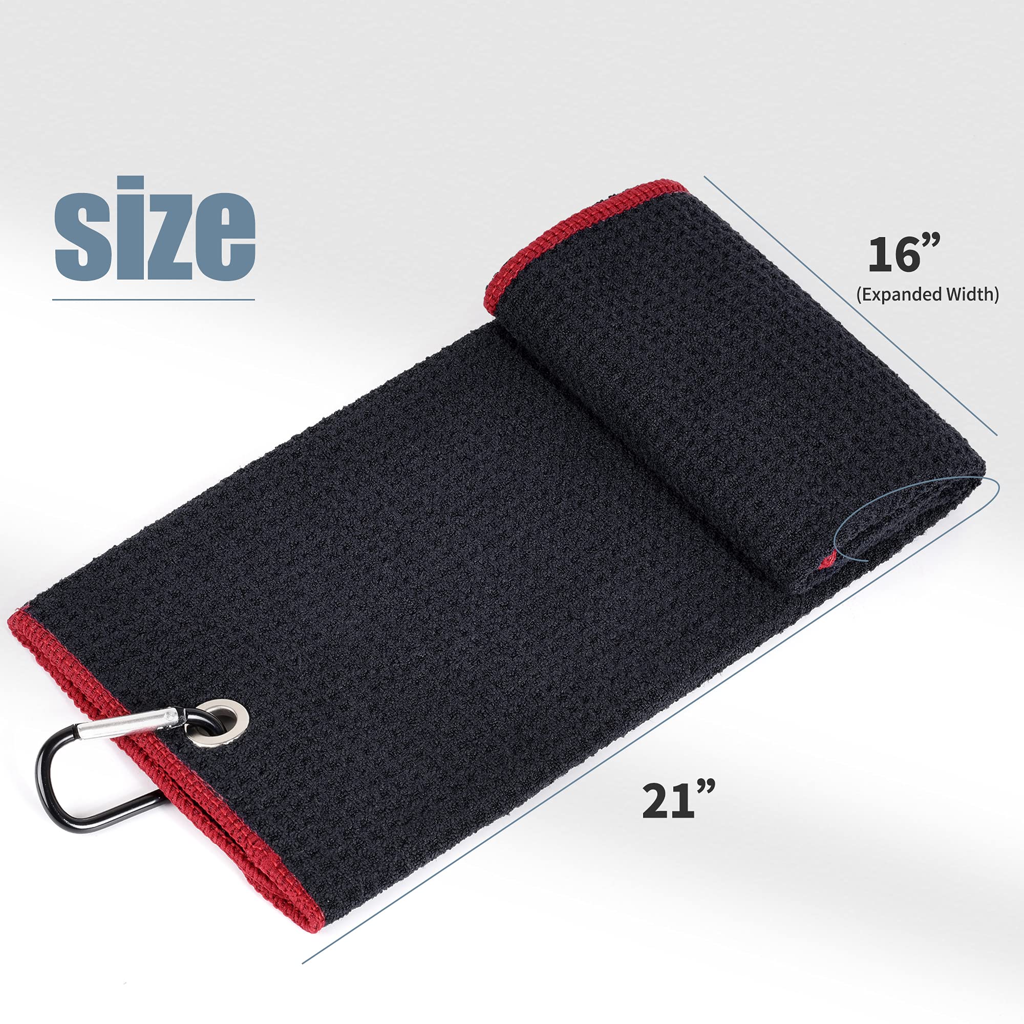 Mile High Life Tri-Fold Golf Towel | Premium Microfiber Fabric | Waffle Pattern | Heavy Duty Carabiner Clip (Black/Red)