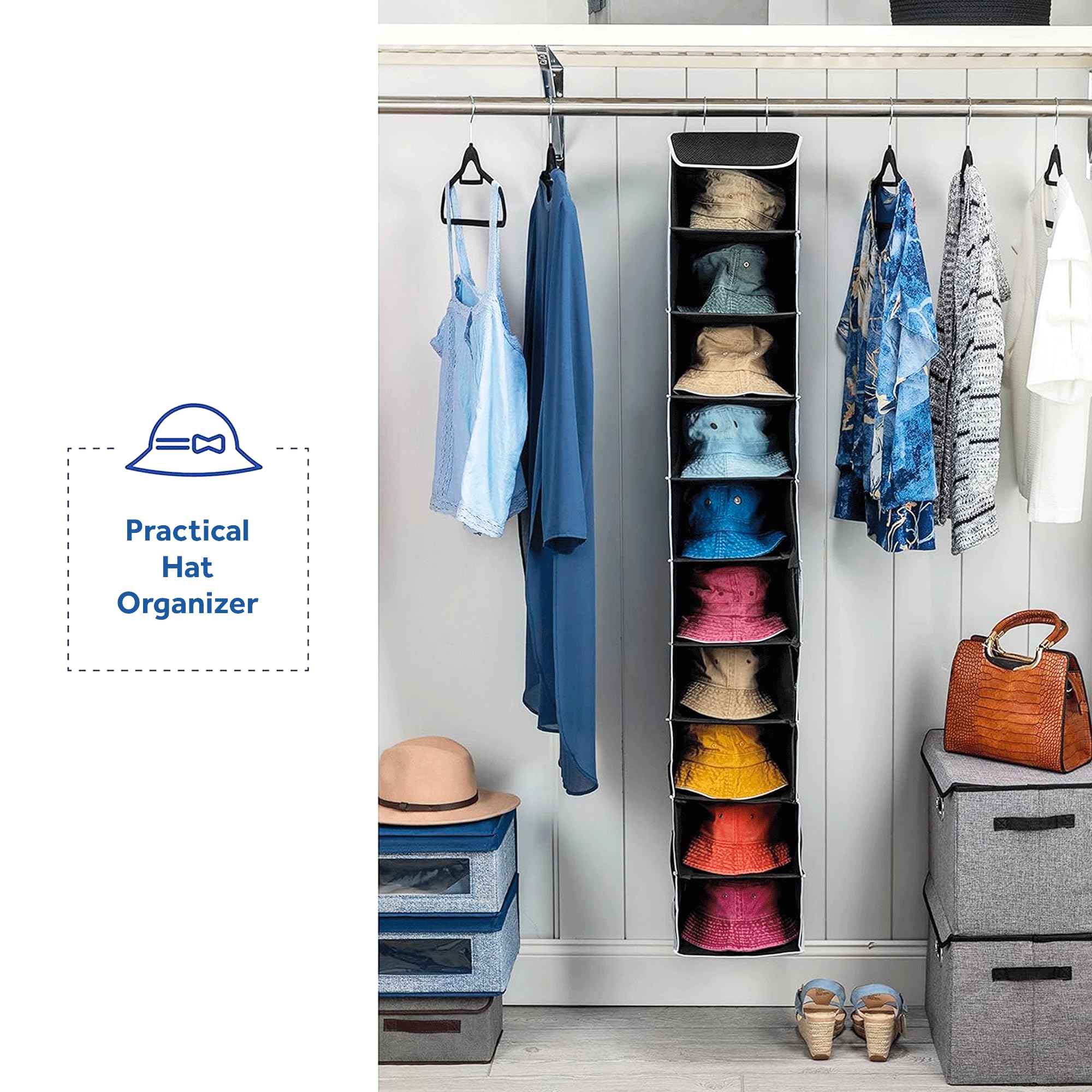 ZOBER Hanging Closet Organizer  10-Shelf - Hanging Storage Organizer Shelves for Clothes  Towels  Toys - College Dorm Room  Nursery  & Home Closet