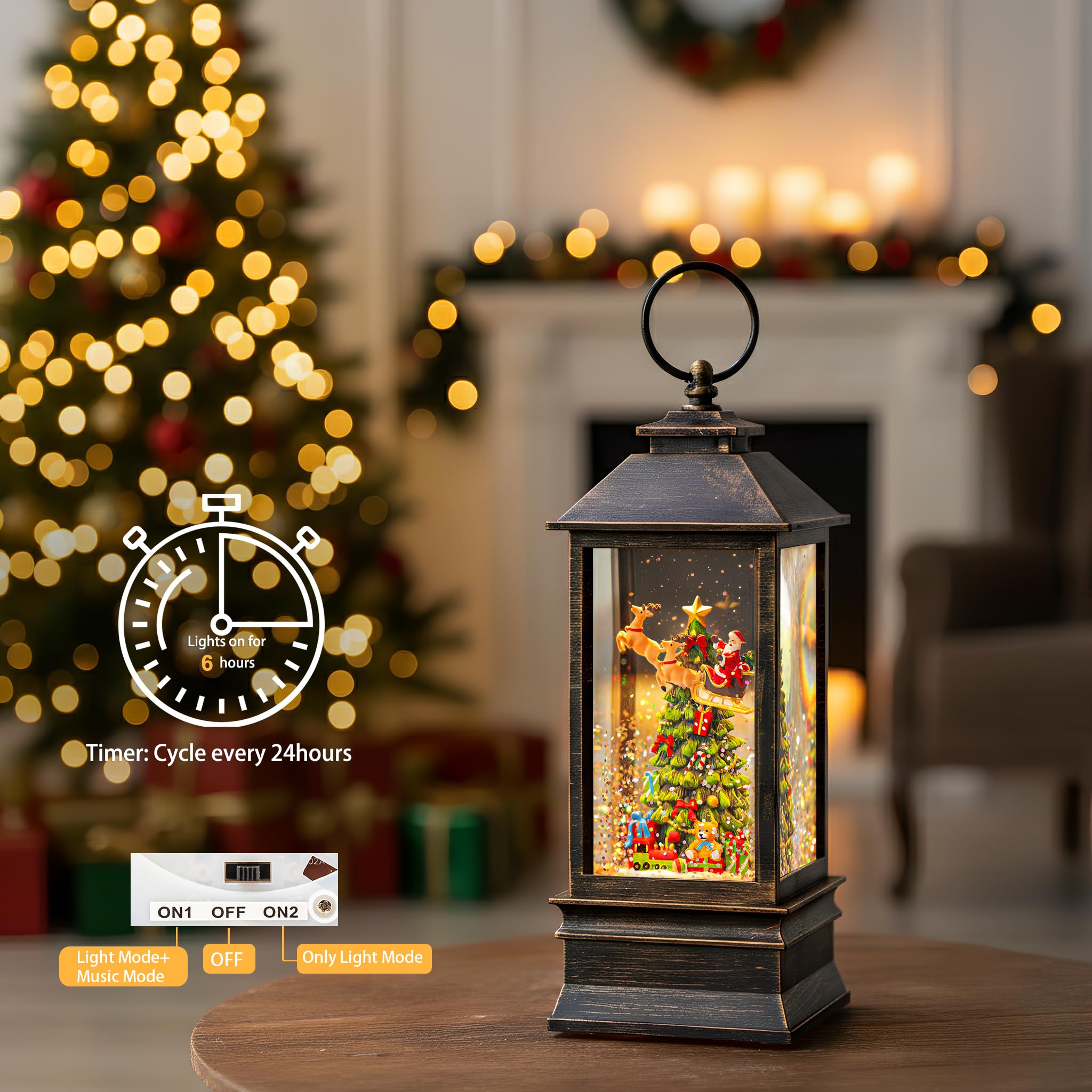 10 Musical Snow Globe Lantern Lighted Christmas Tree and Flying Santa Water Lantern Swirling Glittering Home Decoration and Gi