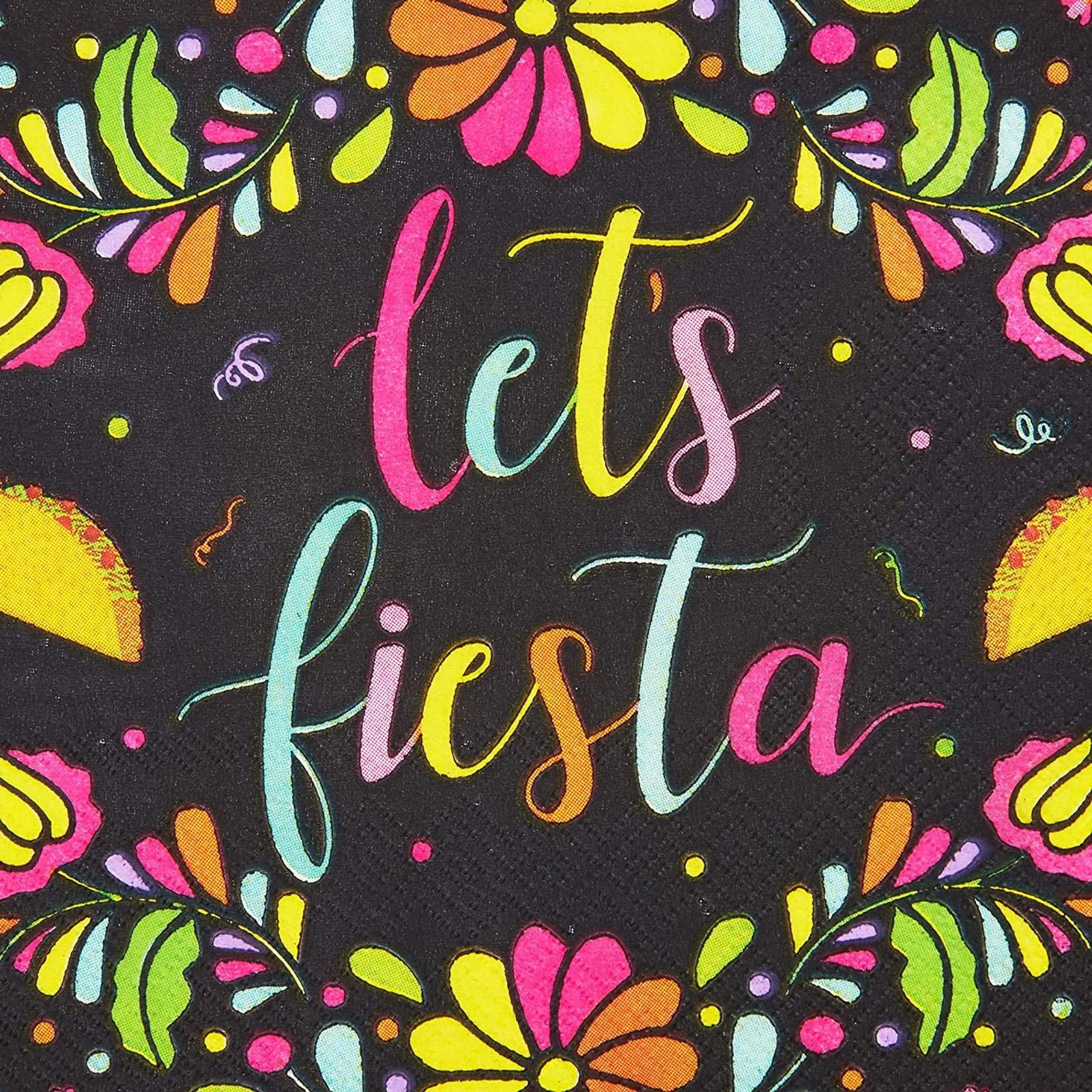 Sparkle And Bash 100 Pack Let'S Fiesta Party Napkins For Kids Birthday, Cinco De Mayo Decorations (Black, 6.5 Inches)