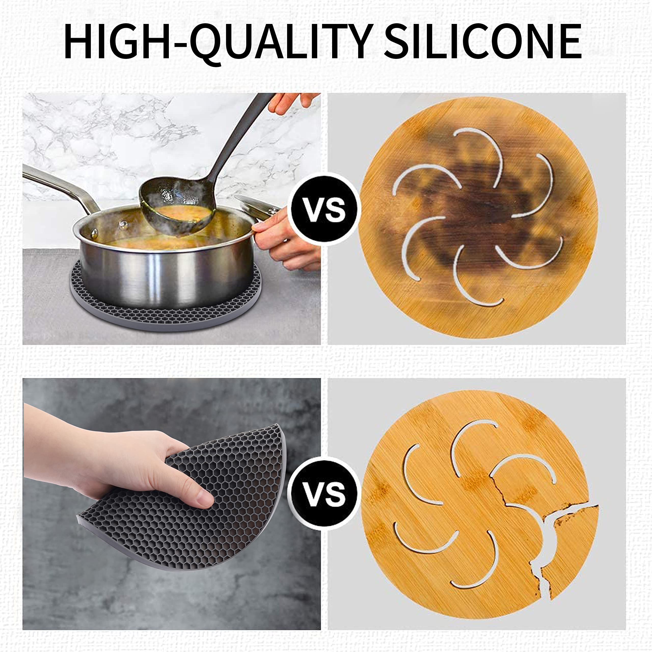 QPIX DIGITAL Silicone Trivets Set of 4, Heat Resistant, 7x7in, Dark Gray, Flexible & Durable Pot Mats for Hot Dishes