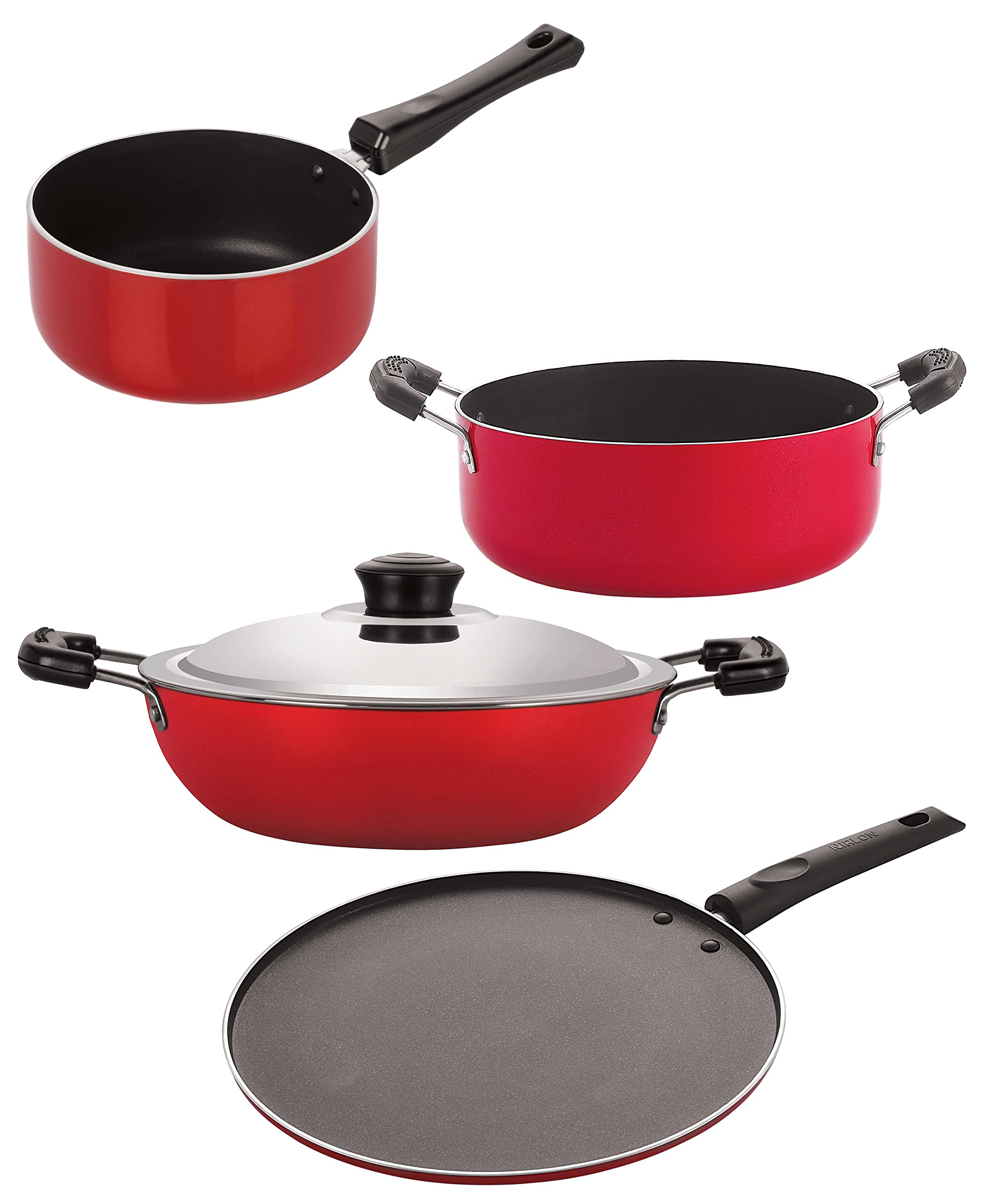 Nirlon NonStick Aluminium Cookware Gift Set Of 4 Pieces (Gas Compatible) (Dkd(M)_Sp(M)_St12_Cs24)