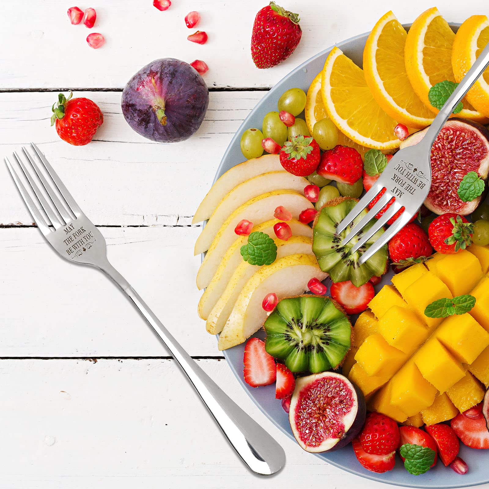2 Pcs 8 Inches Engraved Tableware Fork May The Fork Be With You Personalized Stainless Steel Fork Dessert Forks Couple Gifts Val