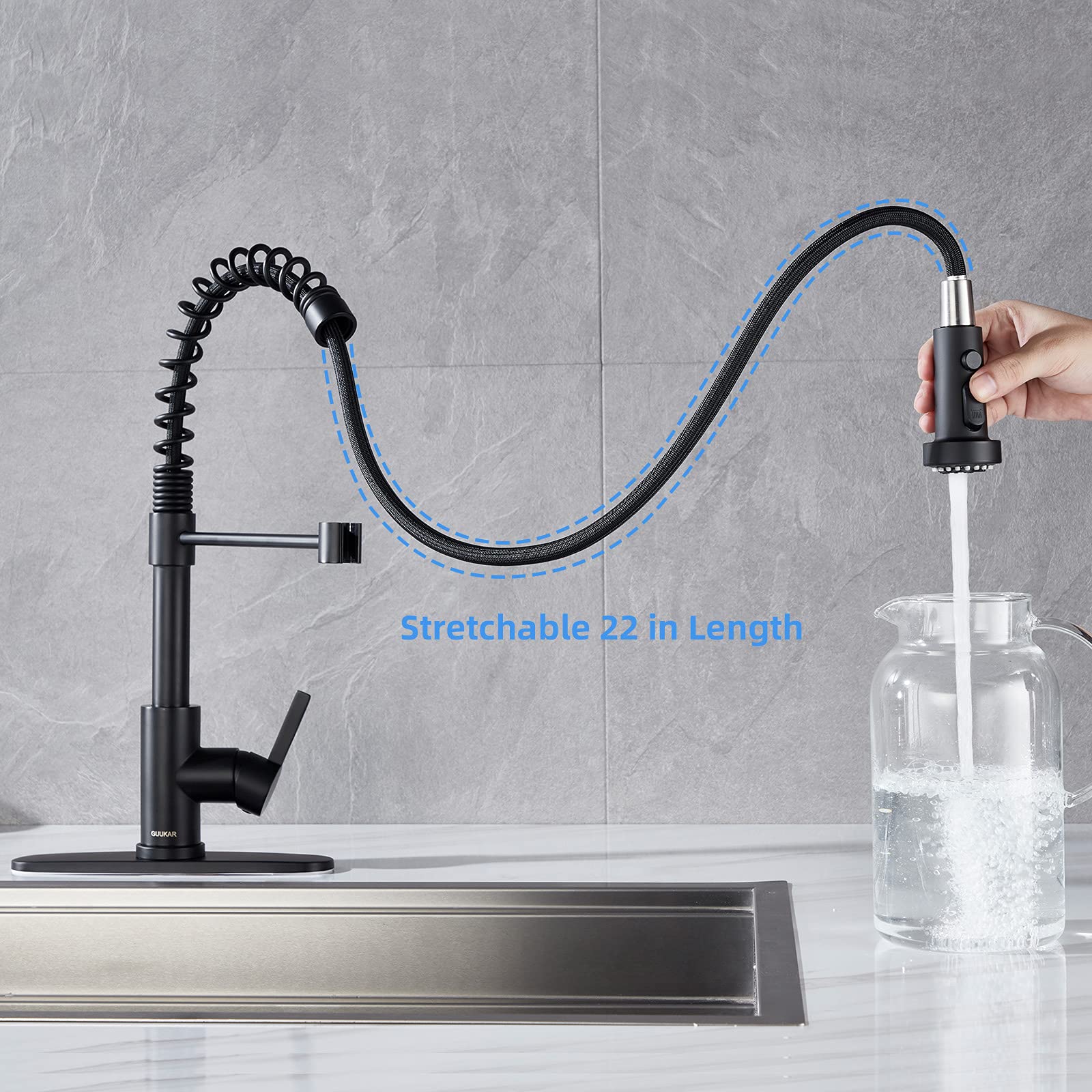 Faucet for Kitchen Sink  Black Kitchen Faucet with Pull Down Sprayer  GUUKAR Modern Commercial Spring Pull-Out Kitchen Sink Faucet