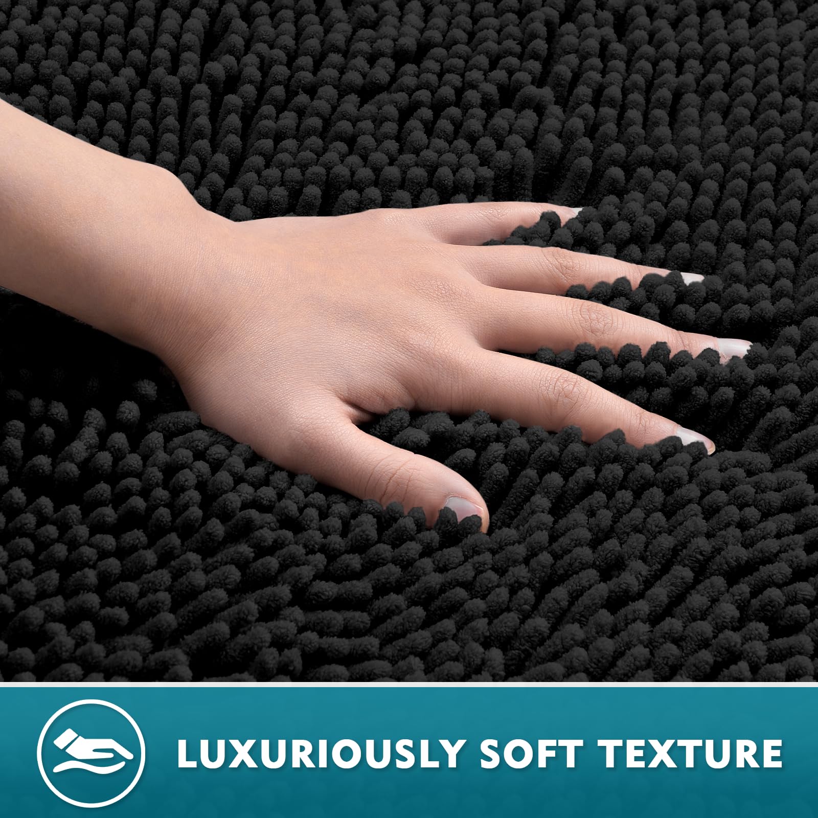 Black Bathroom Rugs Non-Slip Bath Mat Set  Chenille Bathroom Mats  Bath Rugs Set 3 Pieces  Ultra Soft Bathroom Rug Set  and Absorbent Bath Mat  Plush Bathroom Carpet Bath Mat for Bathroom  Tub  Shower