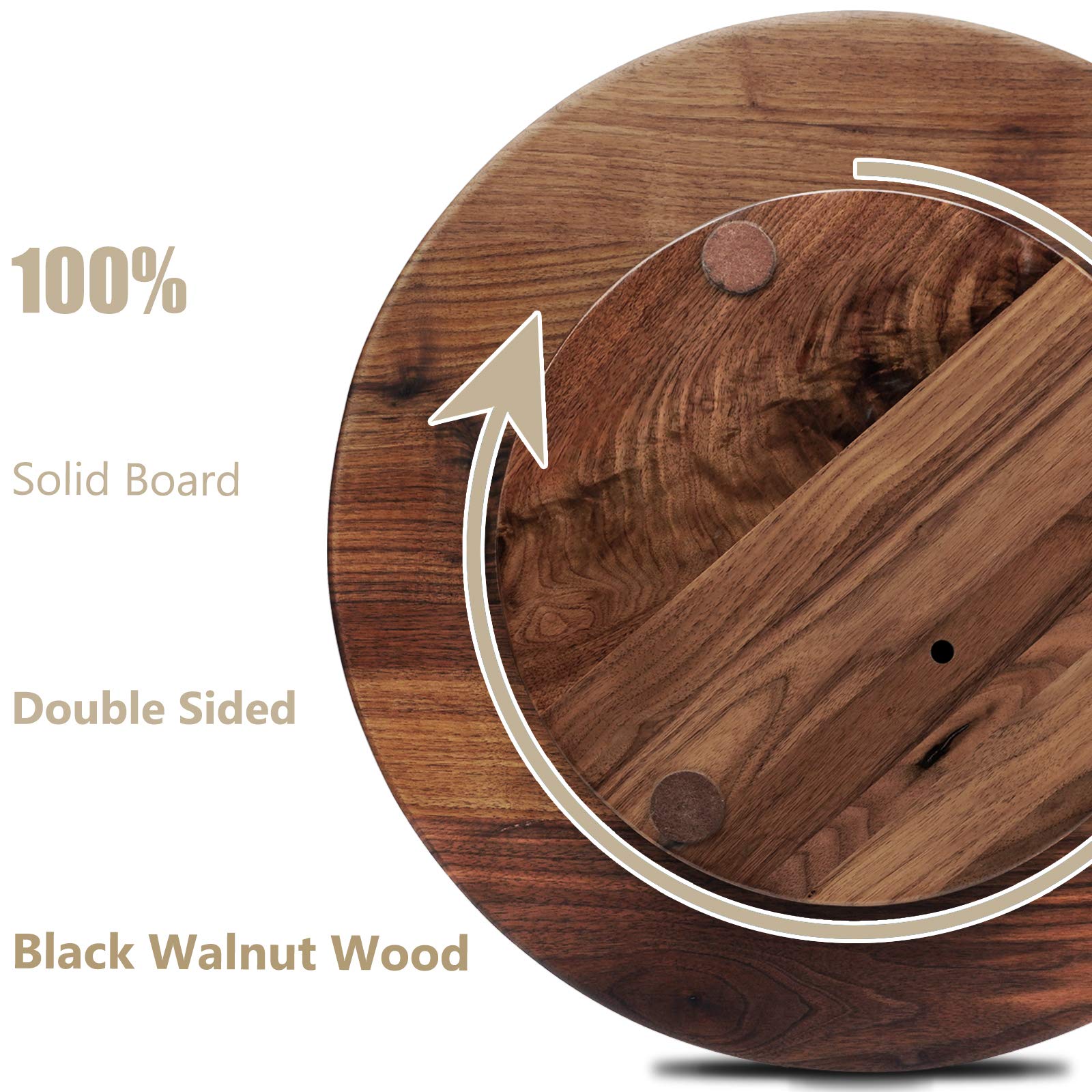 Magigo 15 Inches Black Walnut Wood Lazy Susan, Solid Wooden Round Kitchen Turntable Rotating Tray