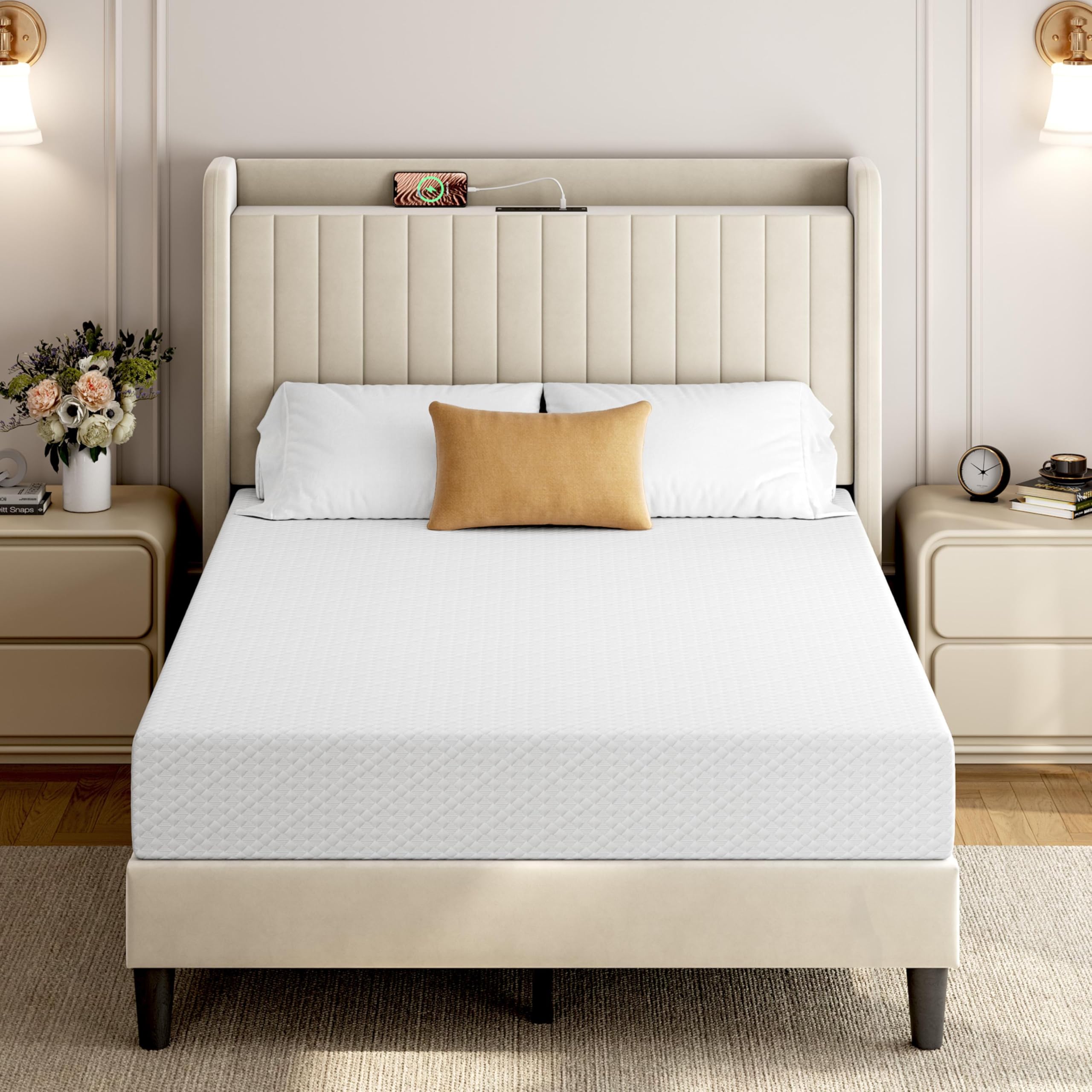 Yaheetech 8 Inch Full Size Mattress Cooling Gel Memory Foam Mattress, Green Tea Mattress For Fresher Sleep, Medium Firm, Certipu