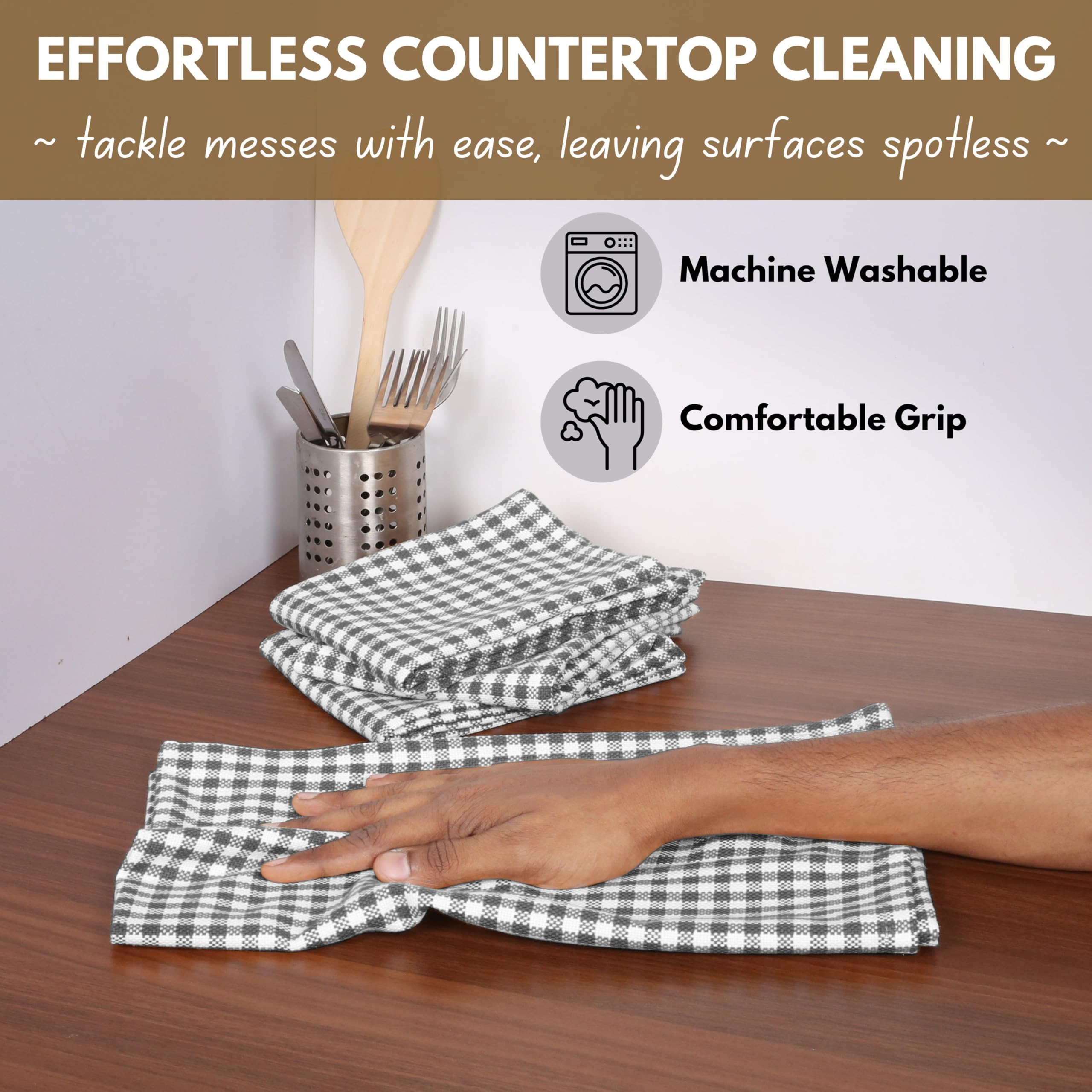 Native Fab 4 Pack Gingham Plaid Kitchen Towels 16''X26'' - 100% Cotton Absorbent Washable Tea Towels, Kitchen Cloths, Restaurant
