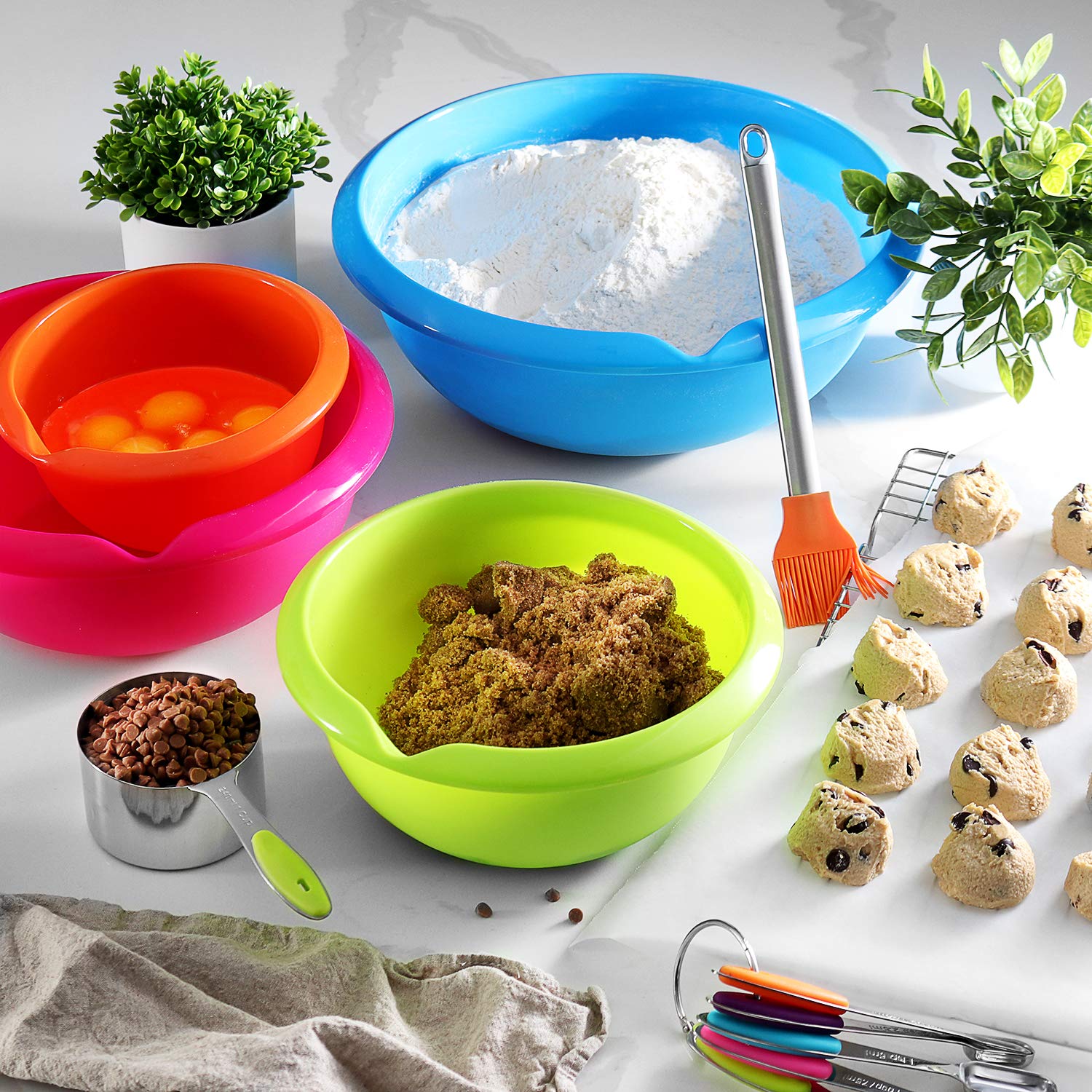 Set Of 4 - Colorful Mixing Bowls - Plastic Mixing Bowl Set For Prep - Stackable Mixing Bowls For Kitchen - Microwave & Dishwashe