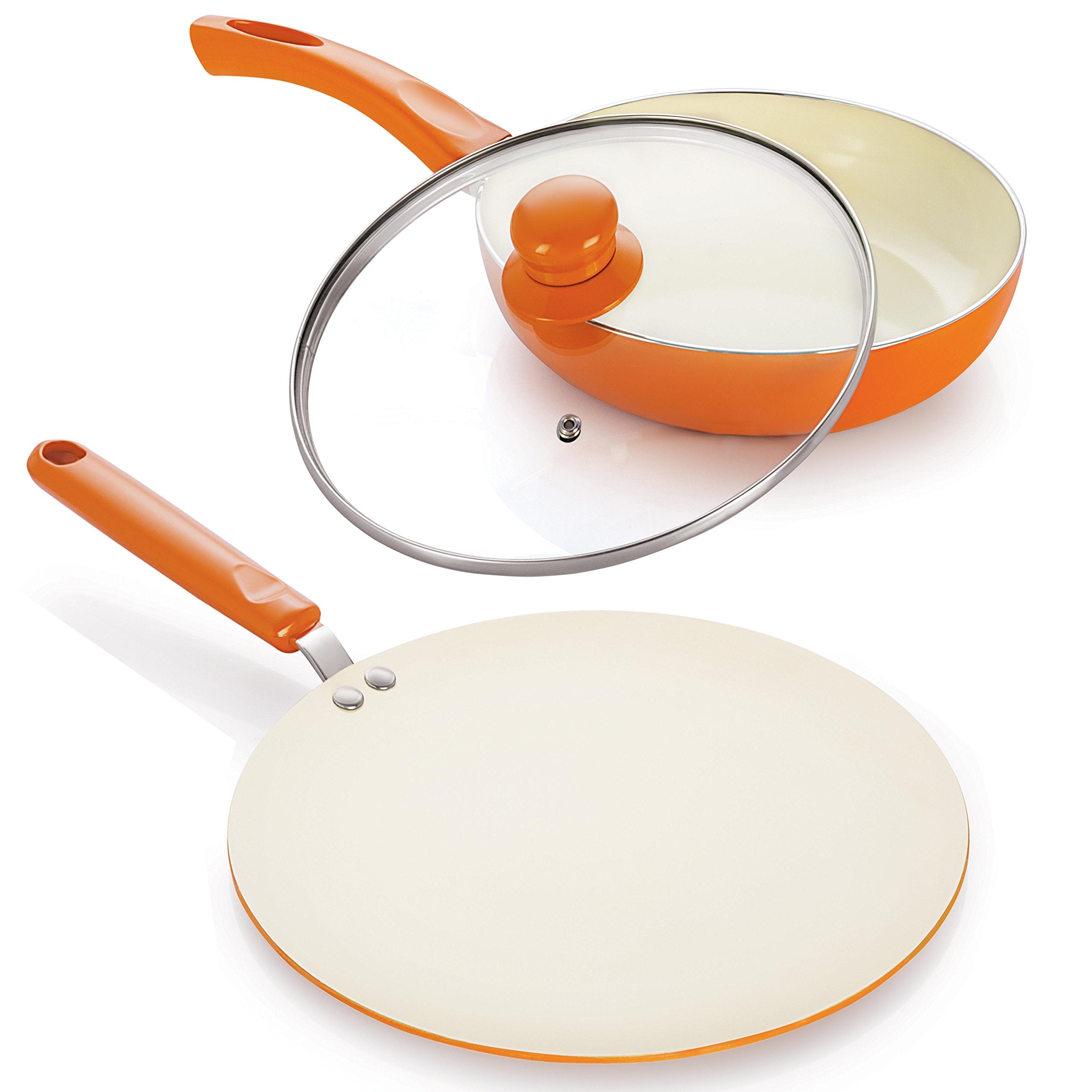 Nirlon NonStick Ceramic Cookware Set, 2Pieces, Orange (Cc_Ct_Fp240)