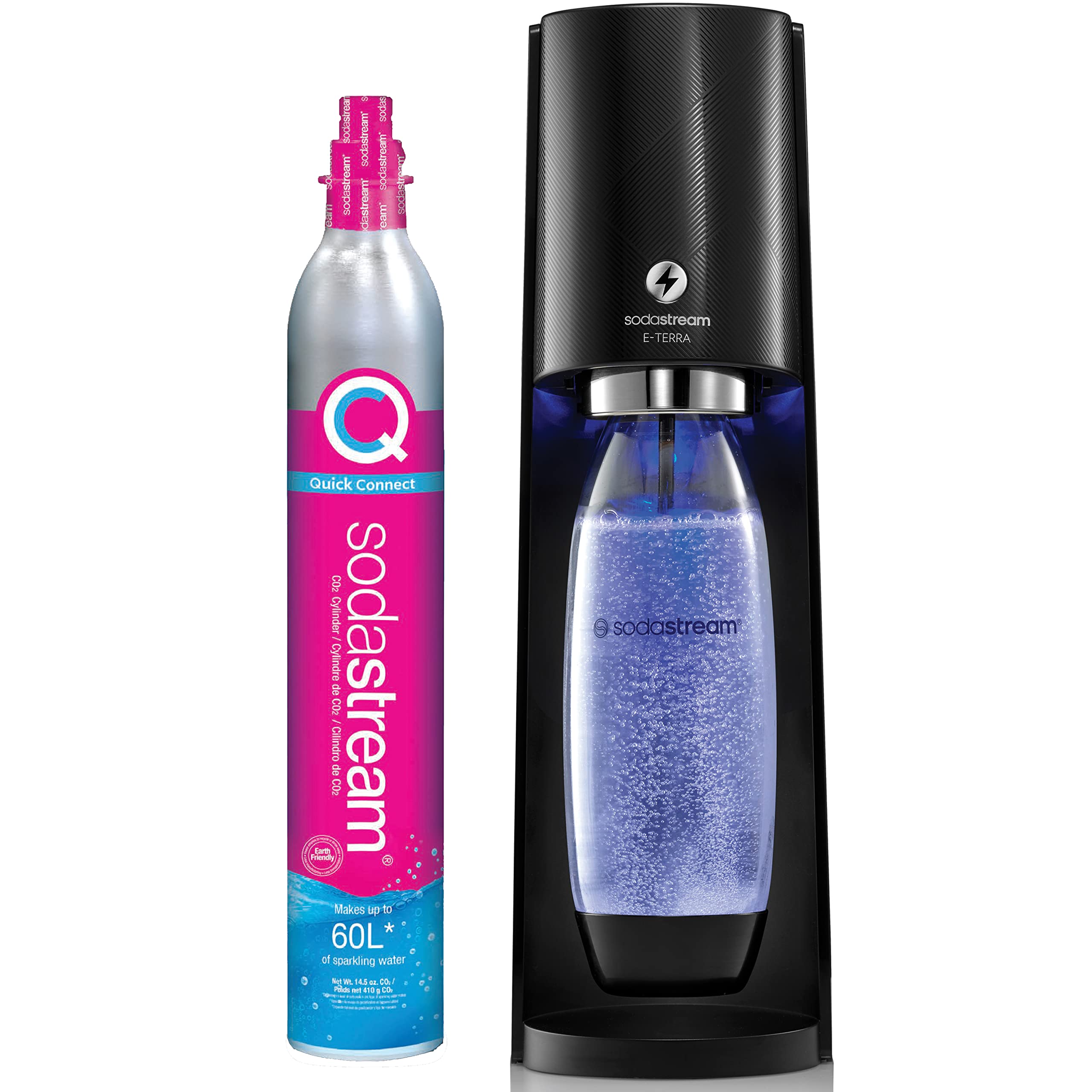 SodaStream E-TERRA Sparkling Water Maker (White) with CO2 and Carbonating Bottle