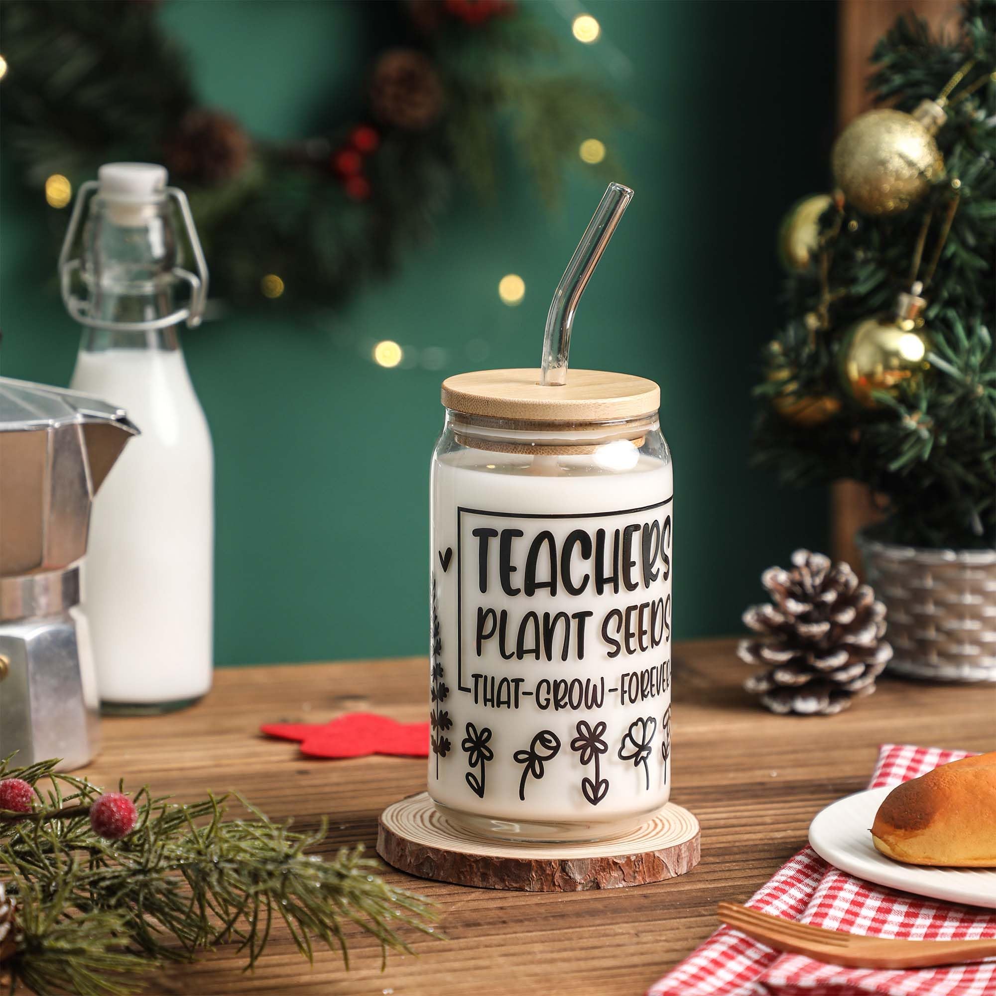Teacher Gifts For Women - Teacher Appreciation Gifts, 16 Oz Iced Coffee Glass Cup, Teacher Day Gifts, Birthday, Appreciation Wee