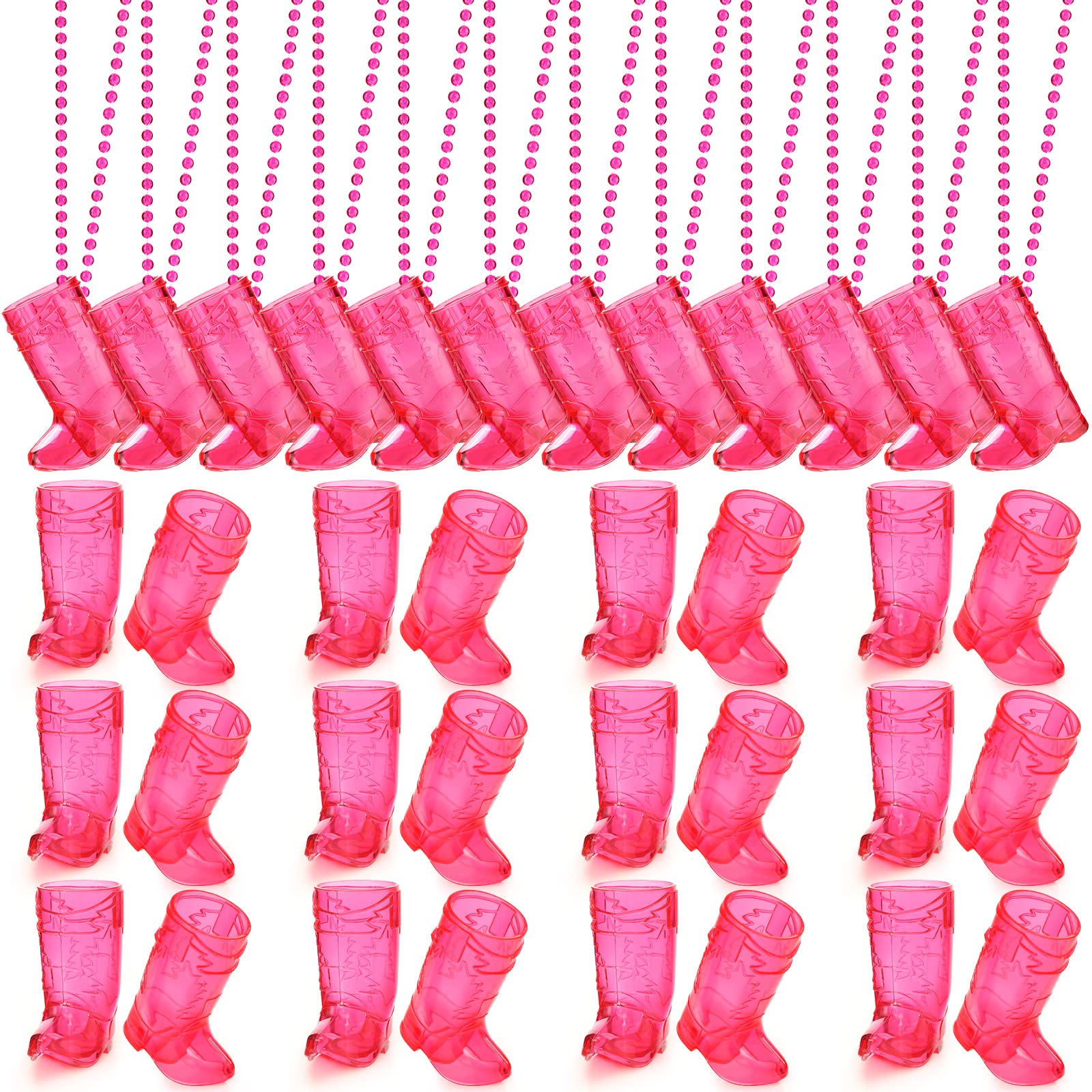 Sieral 36 Pcs Boot Shot Glasses on Beaded Necklace Plastic Cowgirl Shot Glass Cup Necklace Bride and Groom Supply for Bacheloret