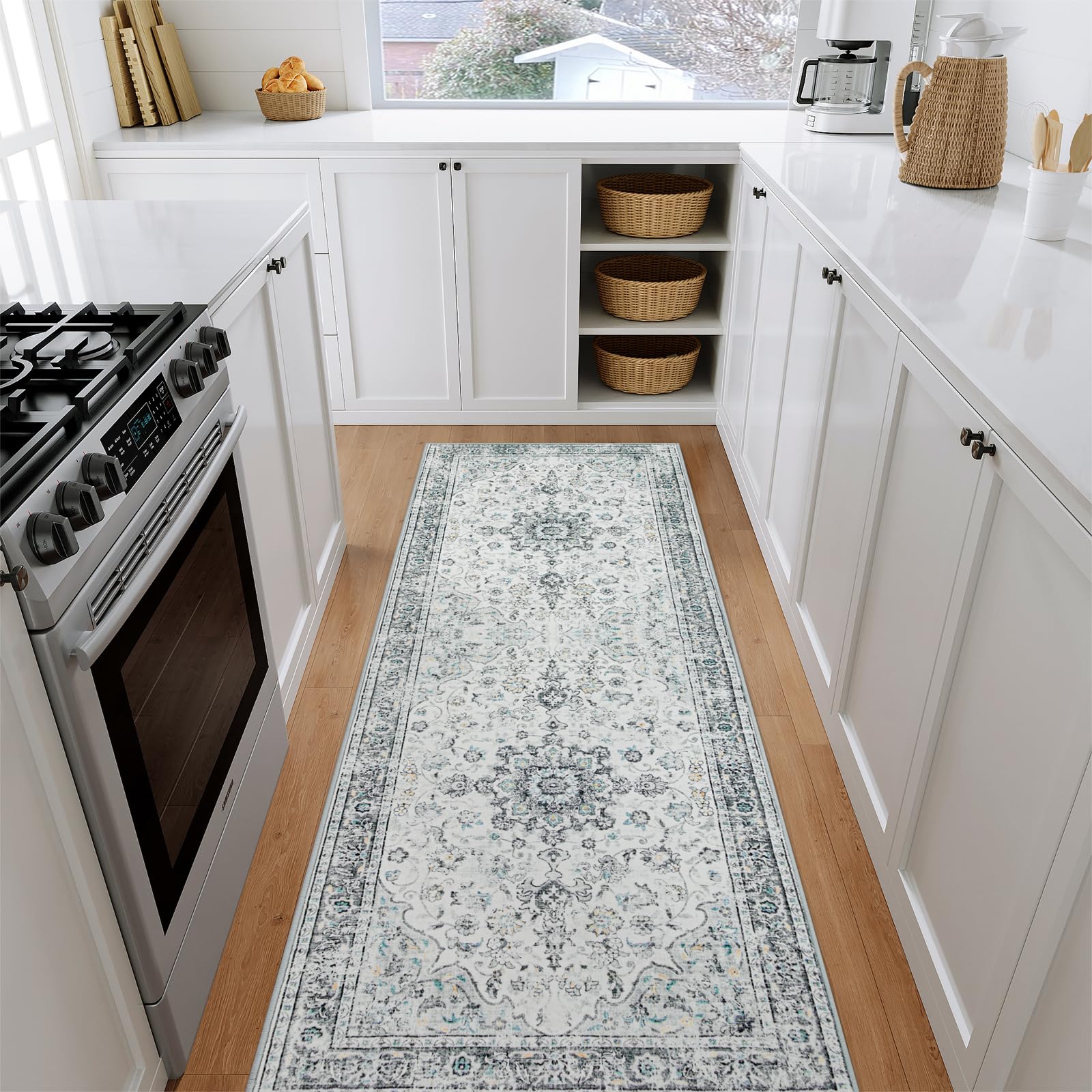 Beeiva Vintage Rug Runners for Hallways, 2x5 Washable Low Pile Ultra Thin Runner with Non Slip Backing, Rugs for Bedroom, Entryw
