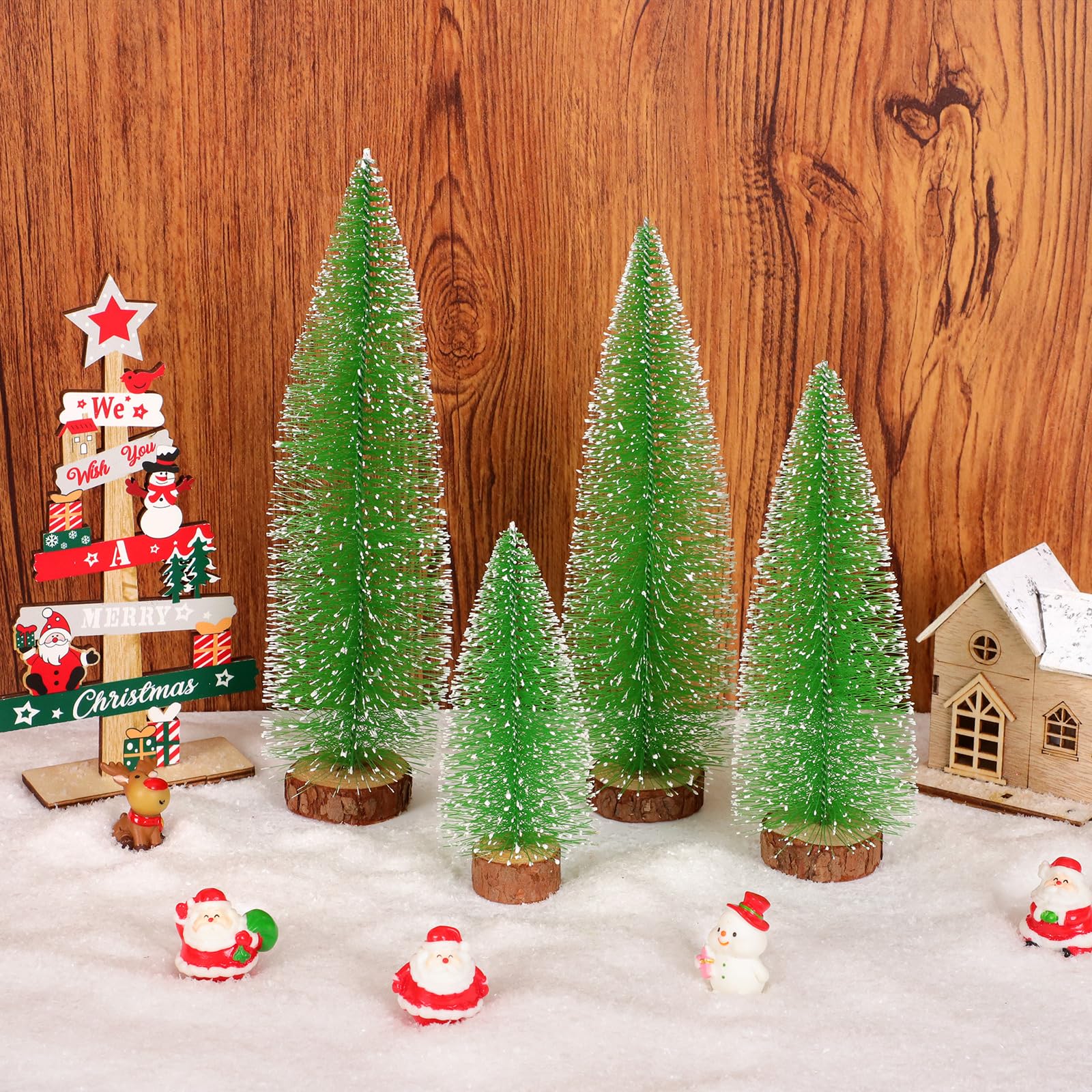 4PCS Mini Christmas Tree, Gringchs Christmas Tree, Bottle Brush Trees Table Top Decorations, Desktop Miniature Pine Trees Xmas H