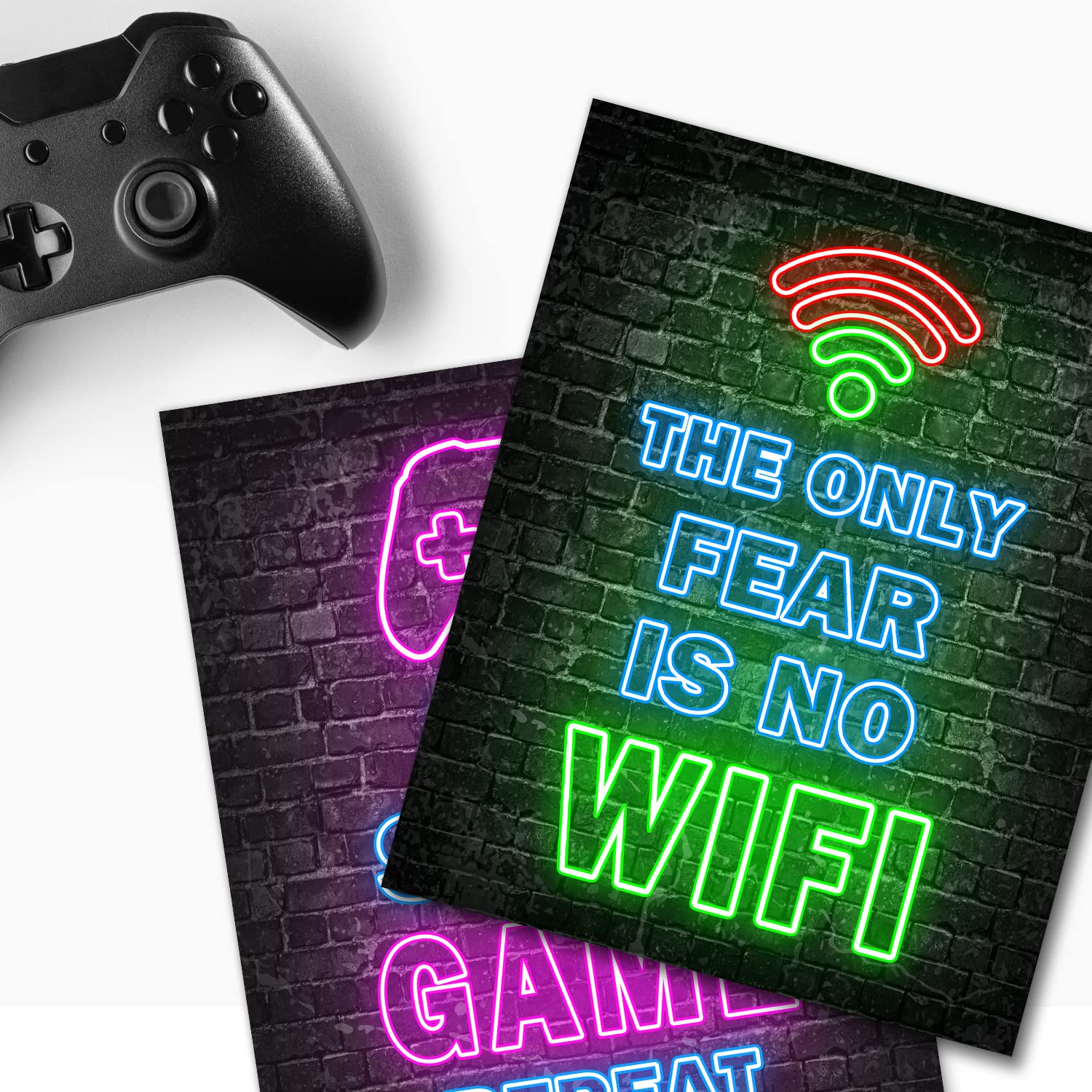 Printed Neon Gaming Posters Set of 4 (8X 10)  Boys Room Decorations for Bedroom Video Game Wall Art Gamer  Teen boy bedroom  game room  No Frames