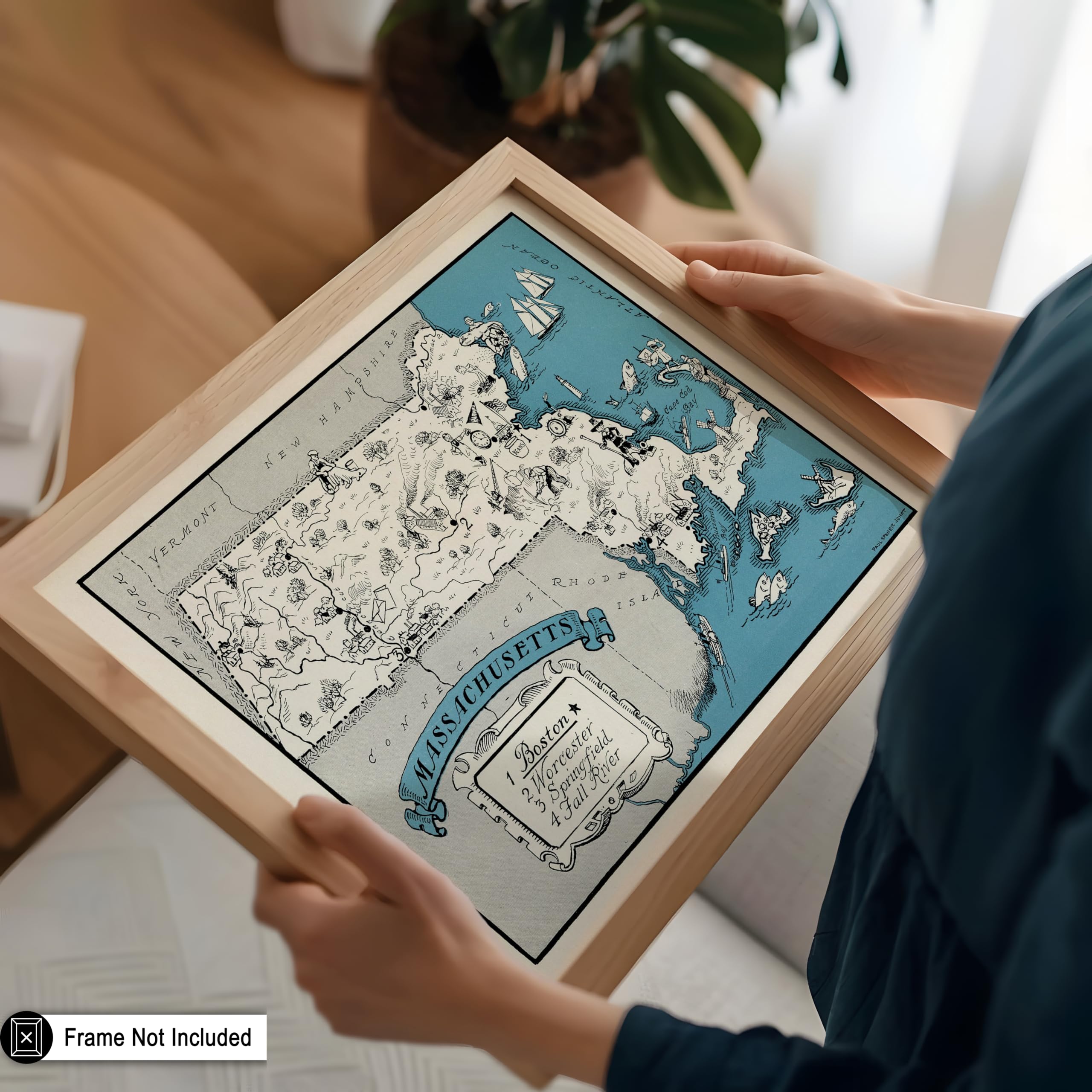Poster Master Vintage Map Poster - Retro Massachusetts Map Print - Massachusetts State Map Art - Gift For Teacher, Student, Trav