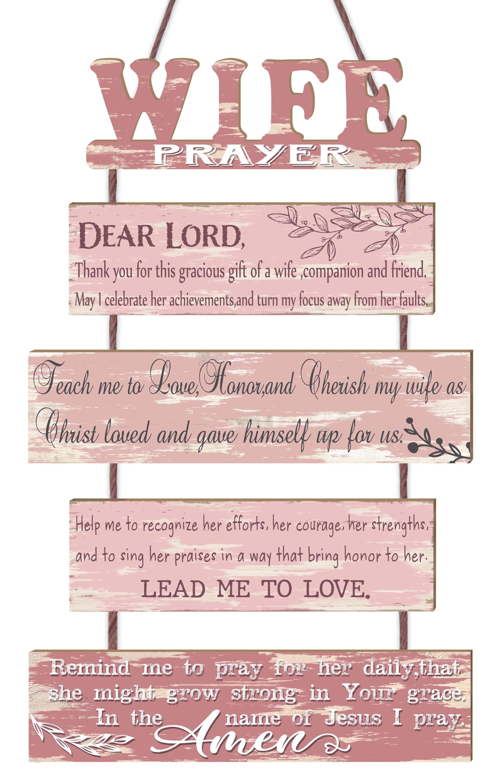 Wife Prayer Rustic Wall Sign with 5pcs Panels in Soft Pink - Christian Religious Farmhouse Hallway Family Decor - Thank You Plaq