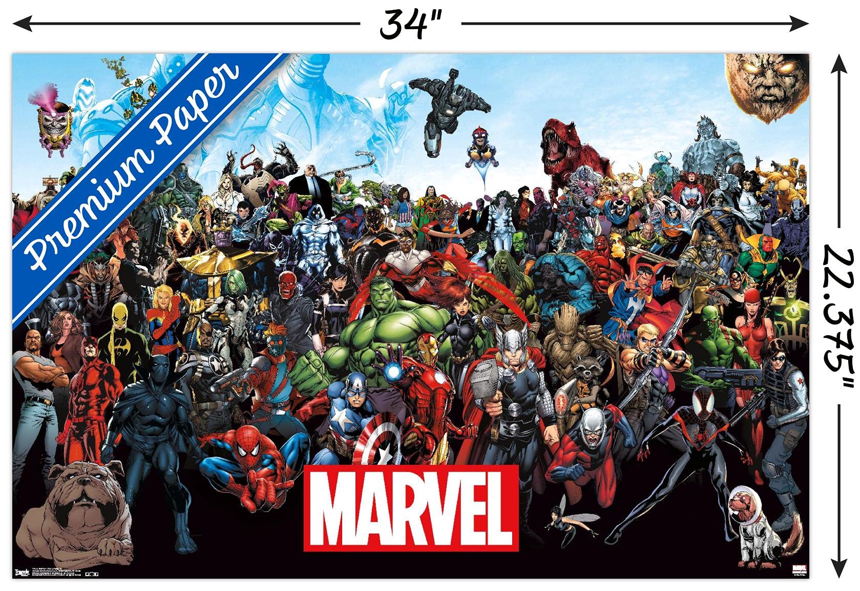 Trends International Marvel Comics - The Marvel Lineup Wall Poster, 22.37'' X 34.00'', Premium Poster & Mount Bundle