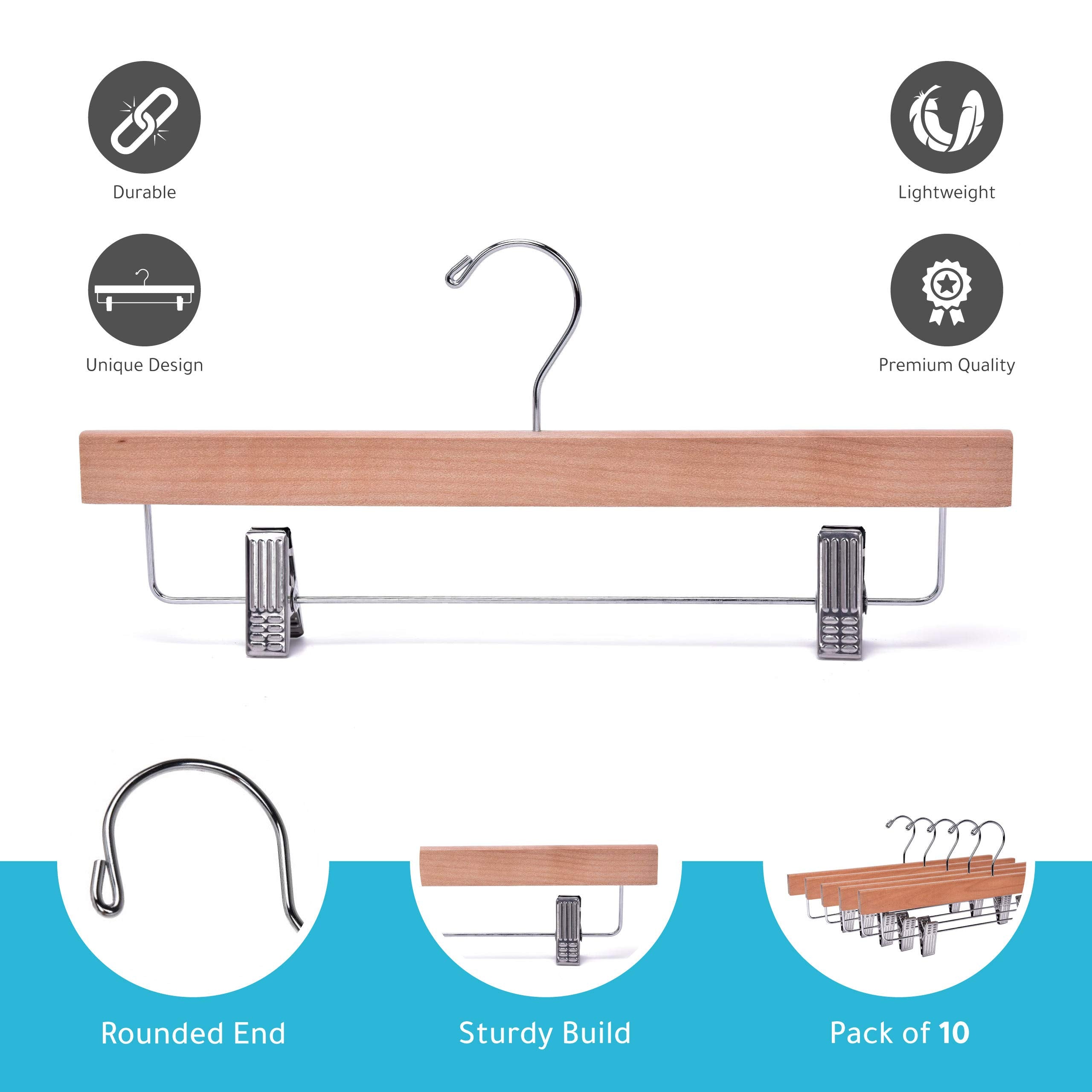 Quality Hangers Wooden Pants Hangers - 20-Pack Swivel Hook Cloth Hanger Set - Lotus Wood Skirt, Pant, Shorts And Slack Hangers W