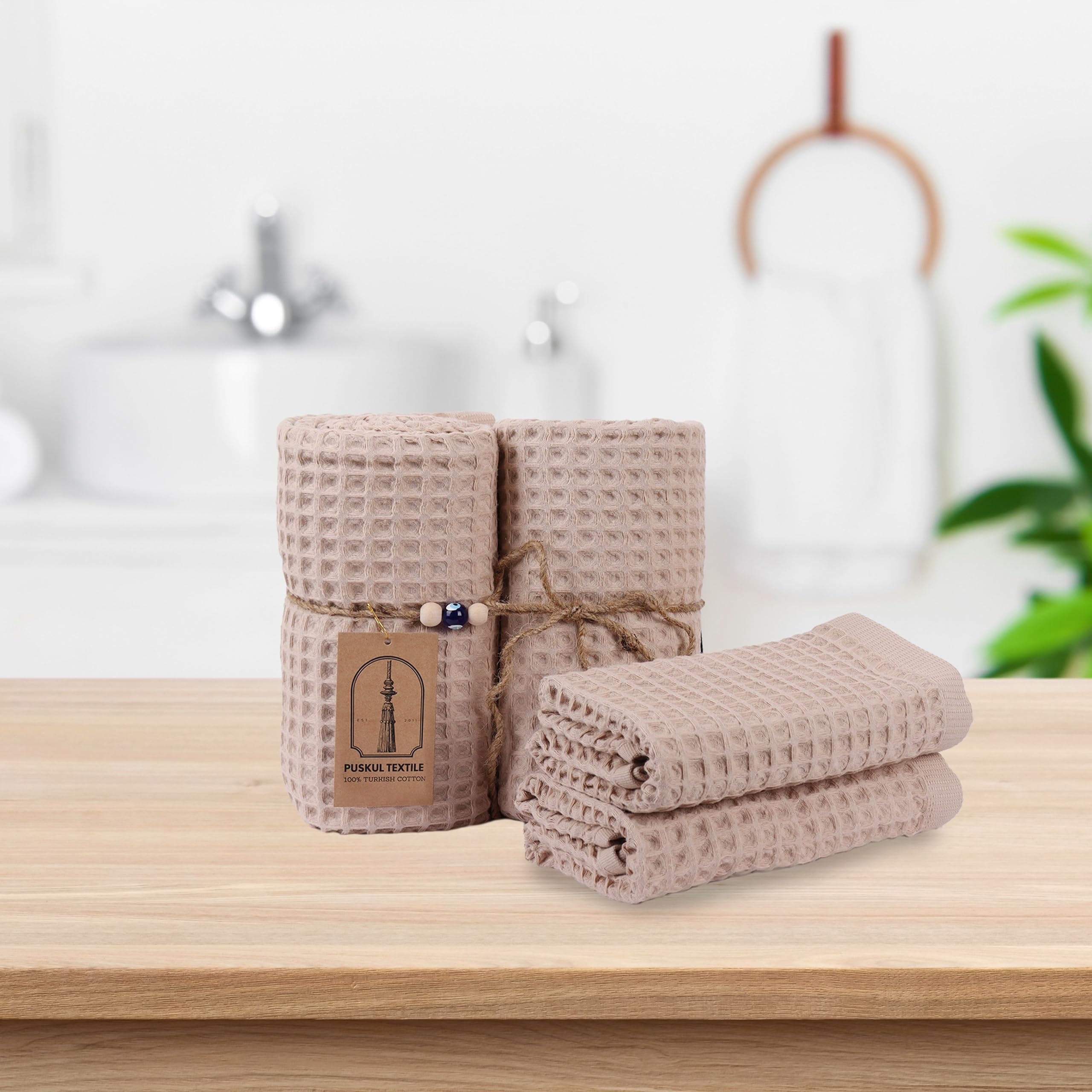 Pskl - 4 Pieces Waffle Towel Sets For Bathroom, Premium Organic Turkish Cotton 2 Hand Towels 2 Bath Towels Set (Anthracithe)