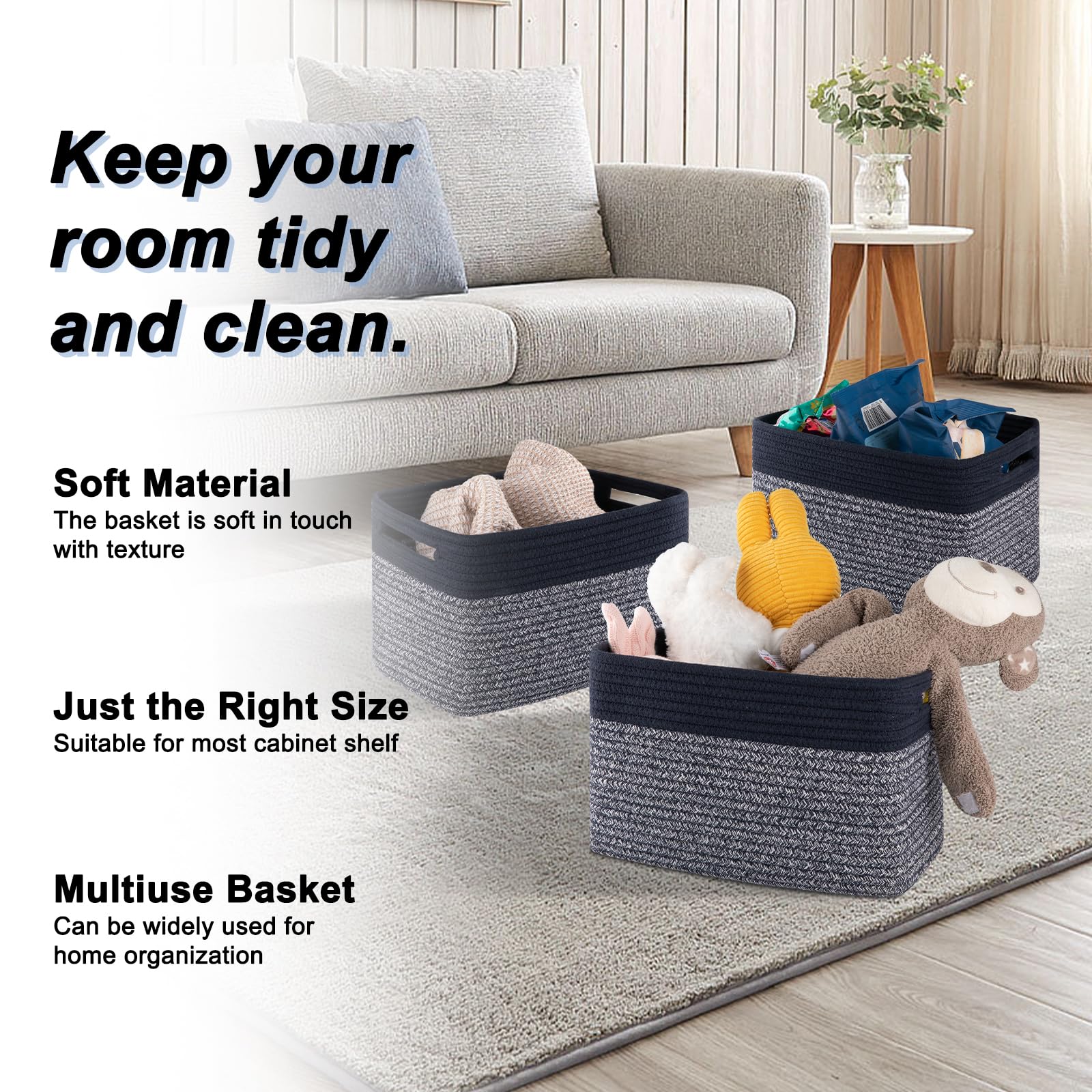 Sixdove 4 Pack Storage Baskets For Organizing, Woven Baskets For Shelves - Perfect For Toys, Books, Towels, And Clothes, Durable