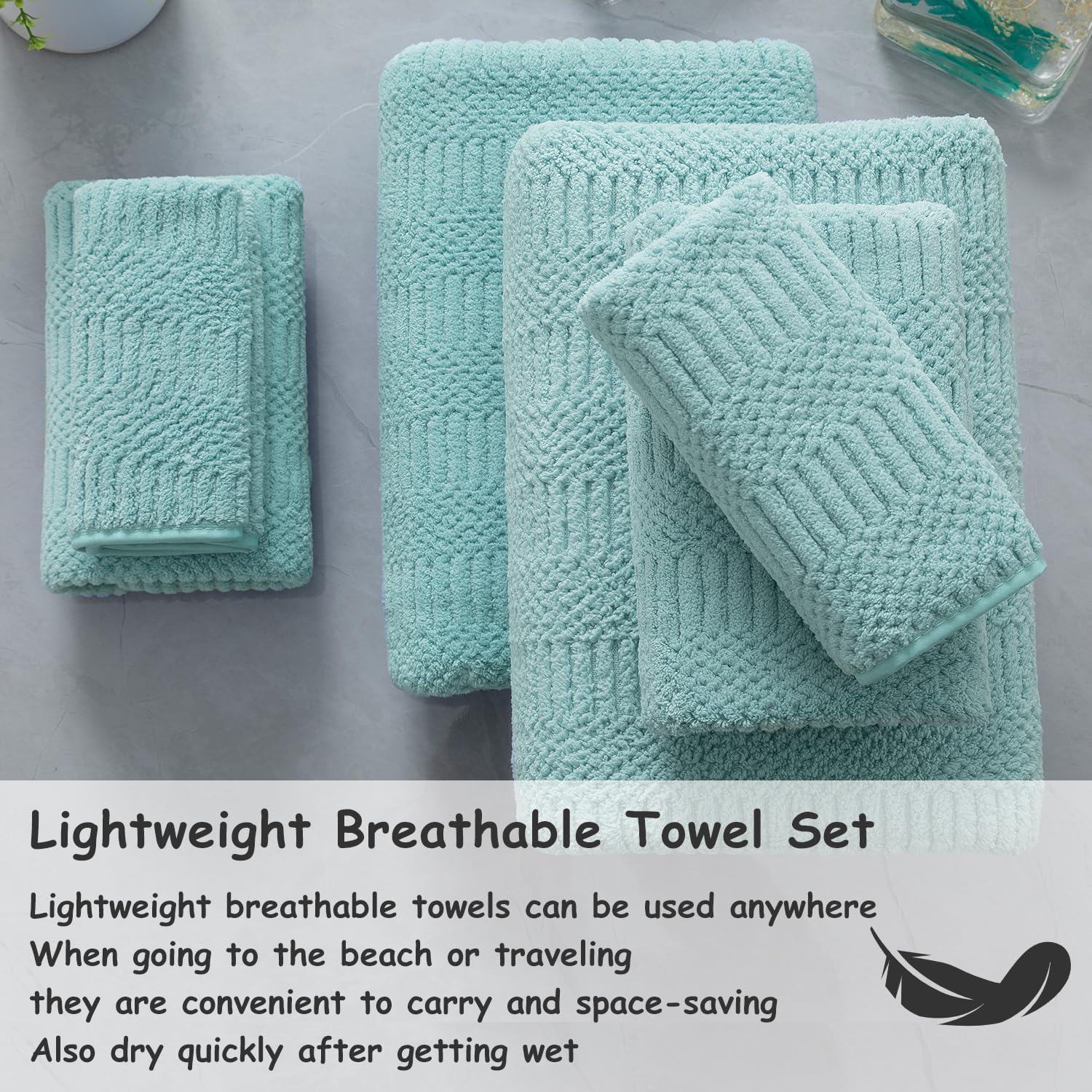 8 Piece Oversized Turquoise Bath Towel Set-2 Extra Large Bath Towel Sheets 2 Hand Towels 4 Washcloths-600GSM Soft Highly Absorbent Quick Dry Beach Chair Towels Woven Towels for Bathroom Hotel and Spa
