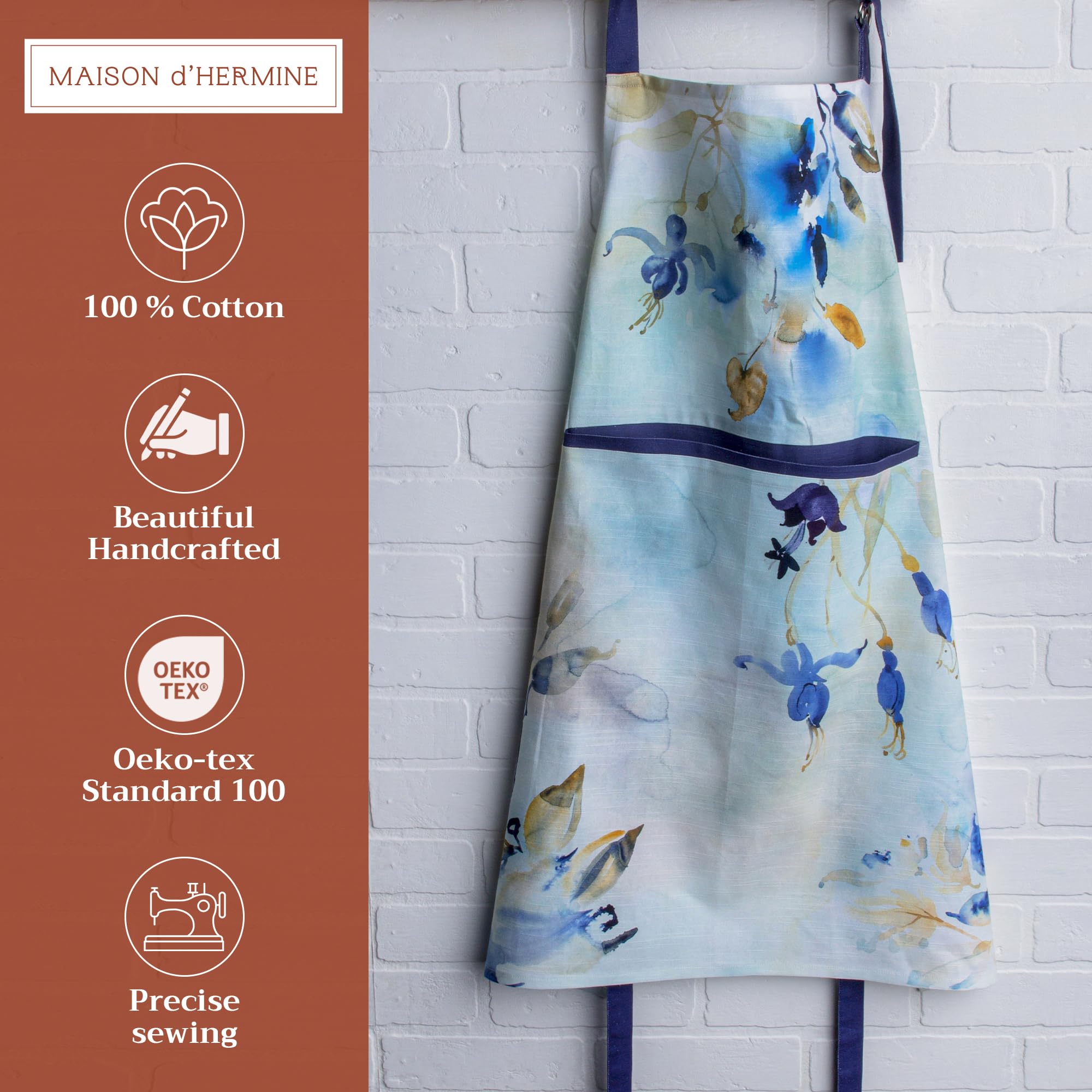 Maison D' Hermine Apron 100% Cotton 1 Piece Adjustable Neck Strap Clothapron With Center Pocket For Mother'S Day Gifts, Women, M
