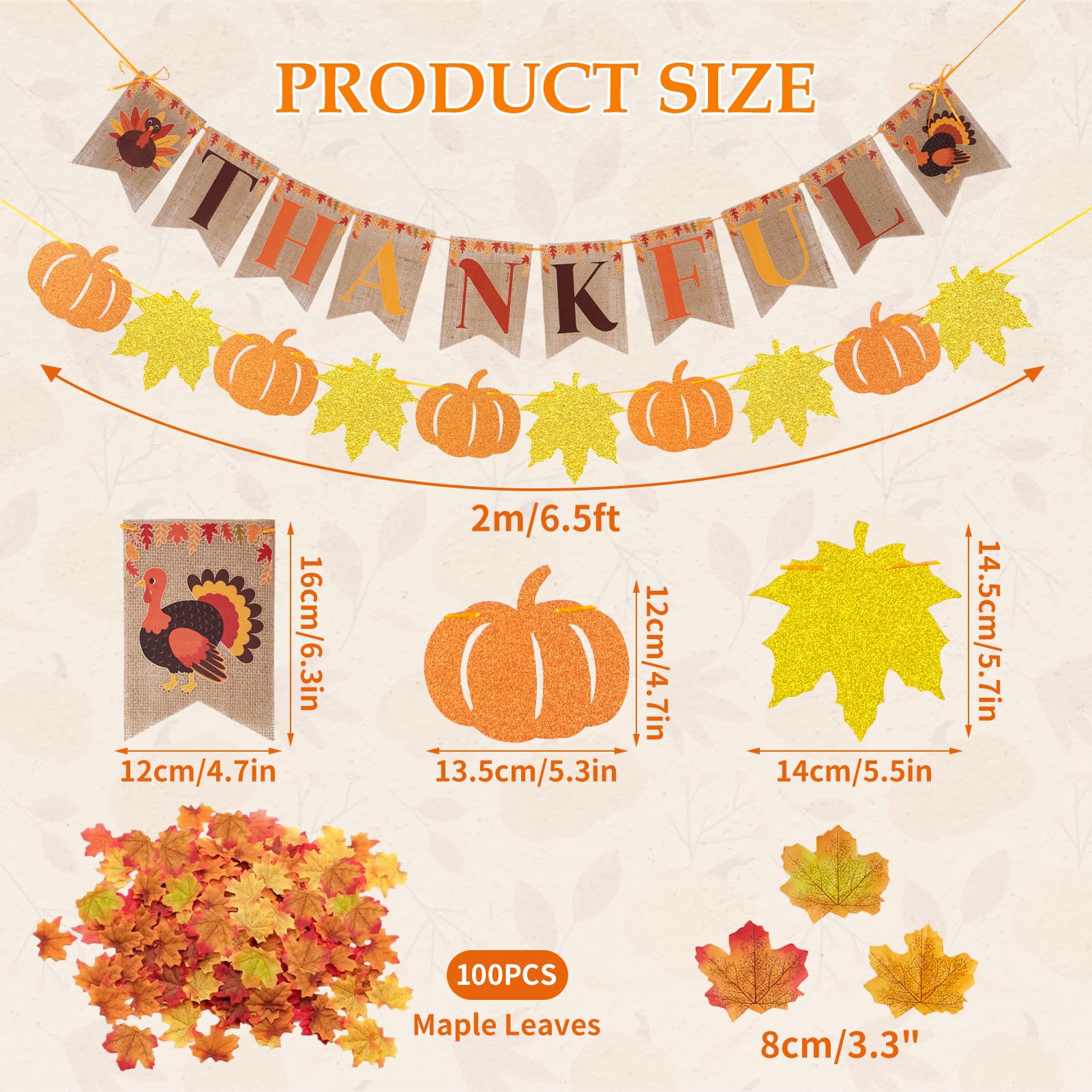 Homarkable Fall Party Decorations, with Pre-Strung Thankful Burlap Banner and 100 Pcs Maple Leaf Confetti for Autumn Thanksgivin