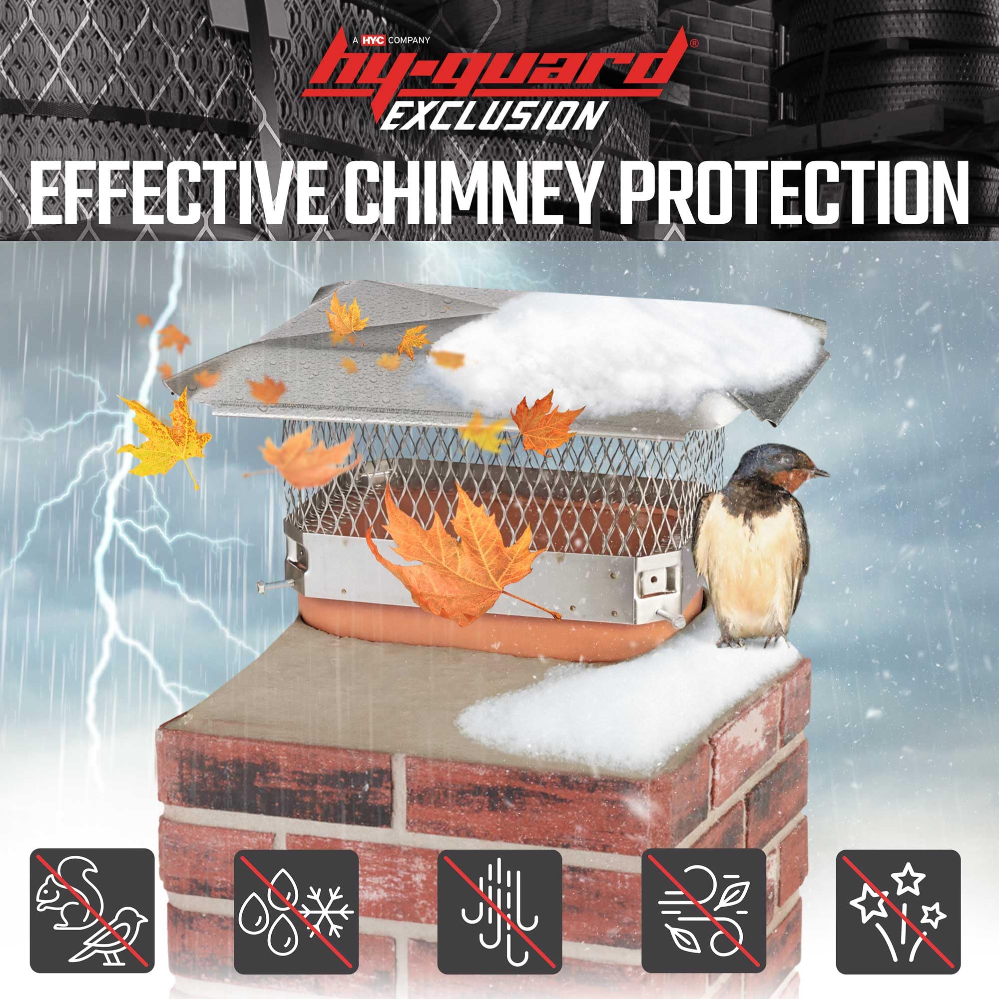Hy-Guard Stainless Steel Chimney Cap - Hy-C Chimney Cover, Single Bolt-On Chimney Fireplace Cover, Chimney Flue Cover To Fit On