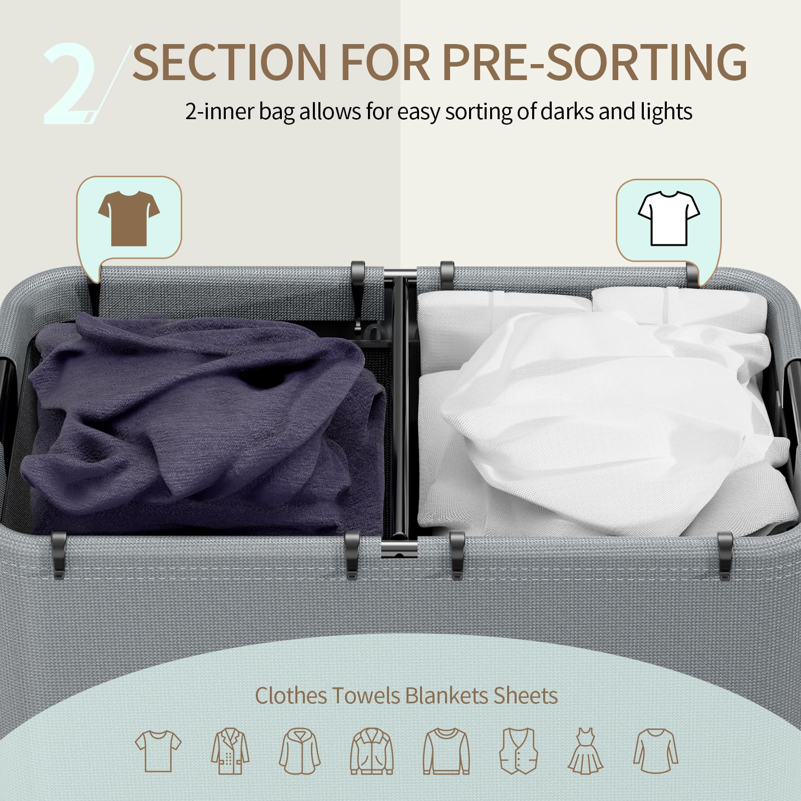 Yecaye 150L Laundry Hamper With Wheels, Rolling Laundry Basket With Lid And 2 Removable Laundry Bag, Large Capacity Clothes Hamp