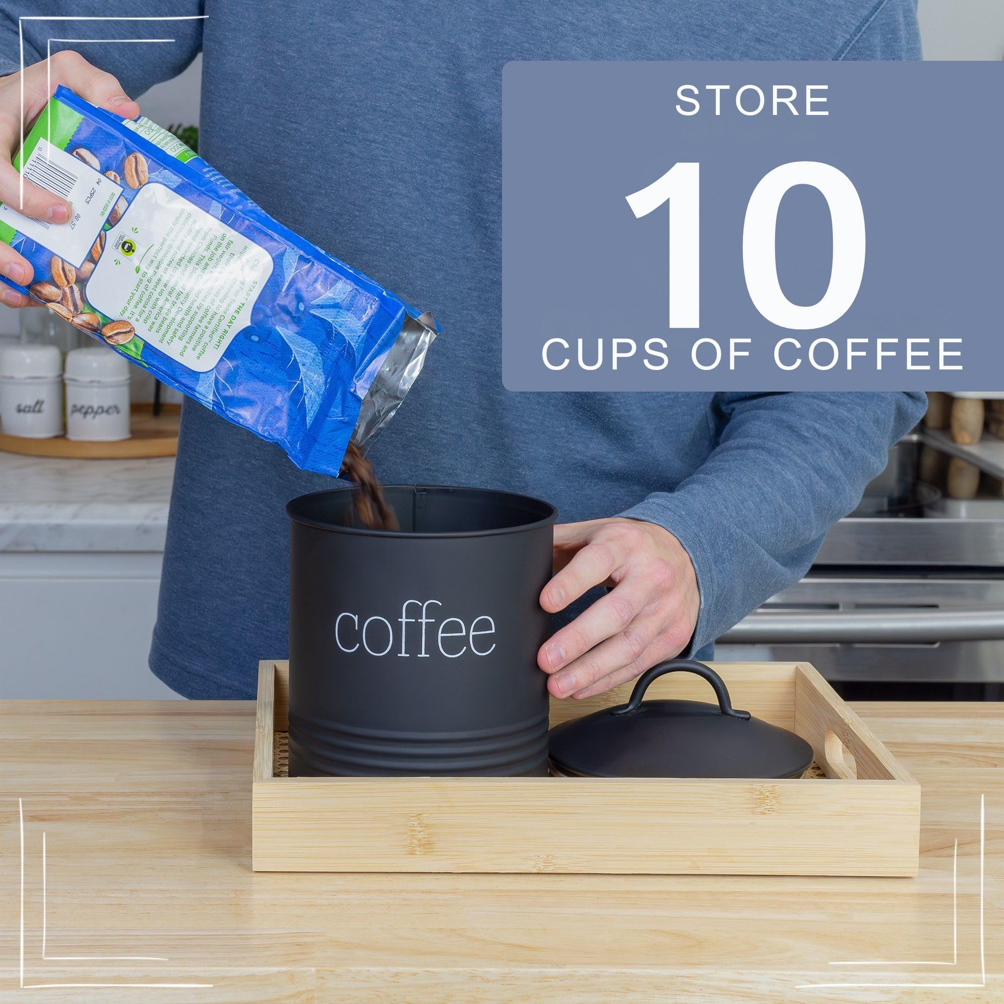 AuldHome Enamelware Black Coffee Canister; Modern Farmhouse Style Coffee Storage for Kitchen