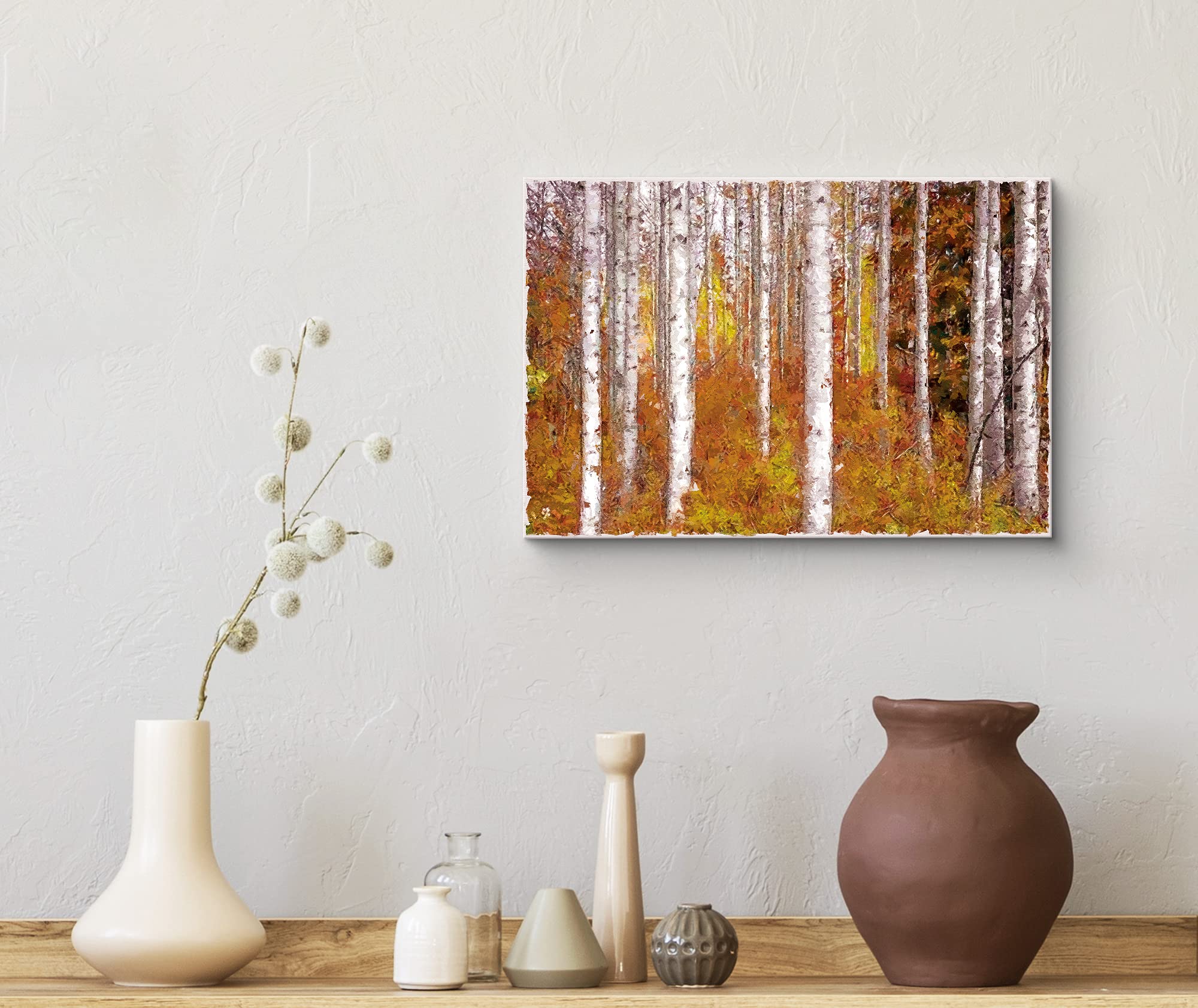 Wall26 Canvas Print Wall Art Paint Stroke Birch Trees With Brown Leaves Nature Wilderness Illustrations Modern Art Rustic Scenic